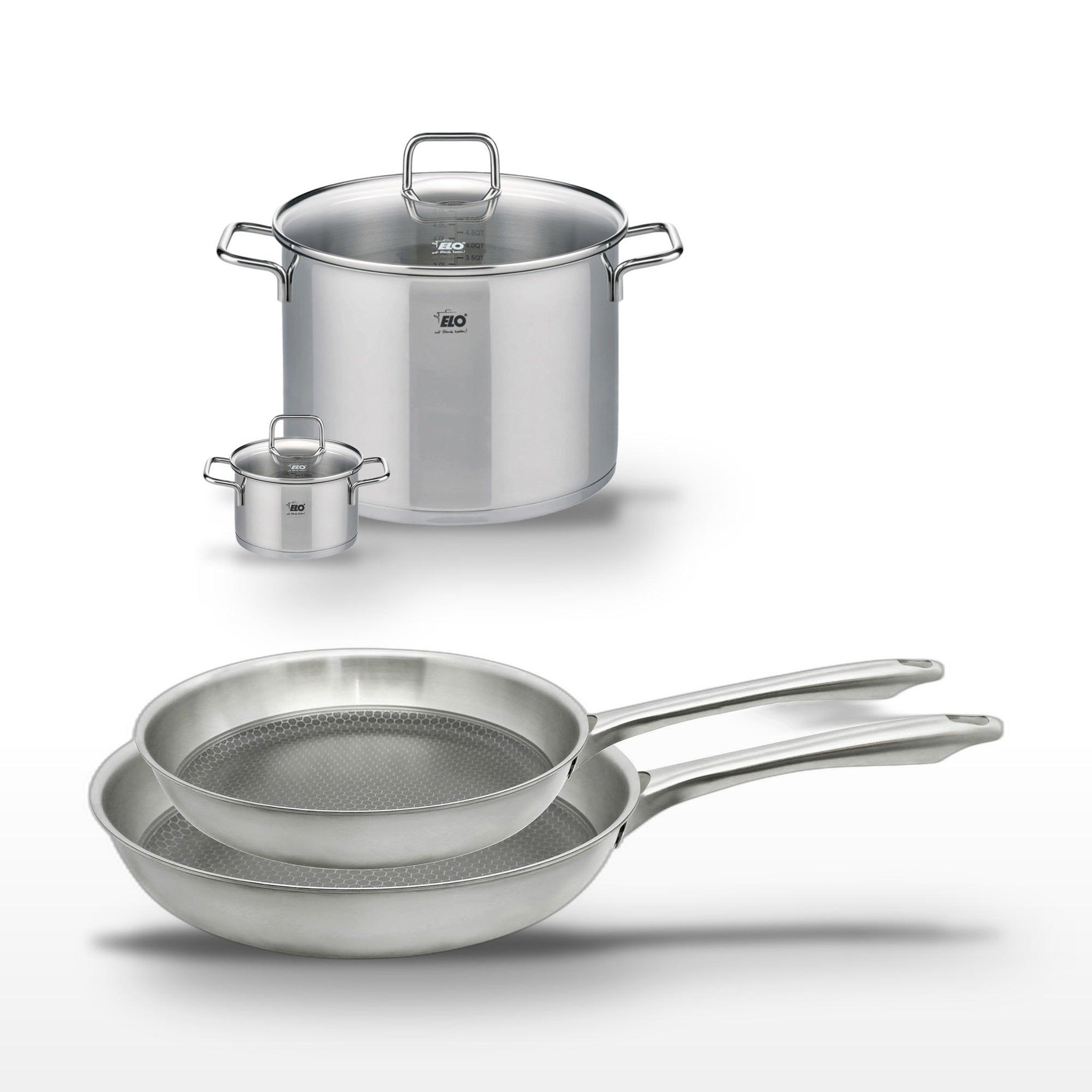 ELO Lot de 2 poêles 24/28cm & 2 faitouts 12/26cm elo relief passion