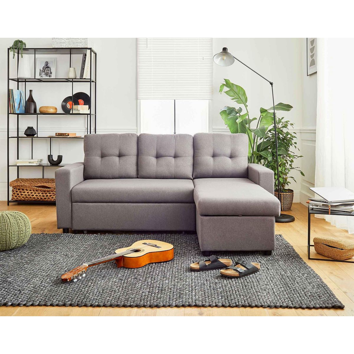 BEST MOBILIER Tulipe - canapé d'angle réversible - 4 places - convertible avec coffre - en tissu