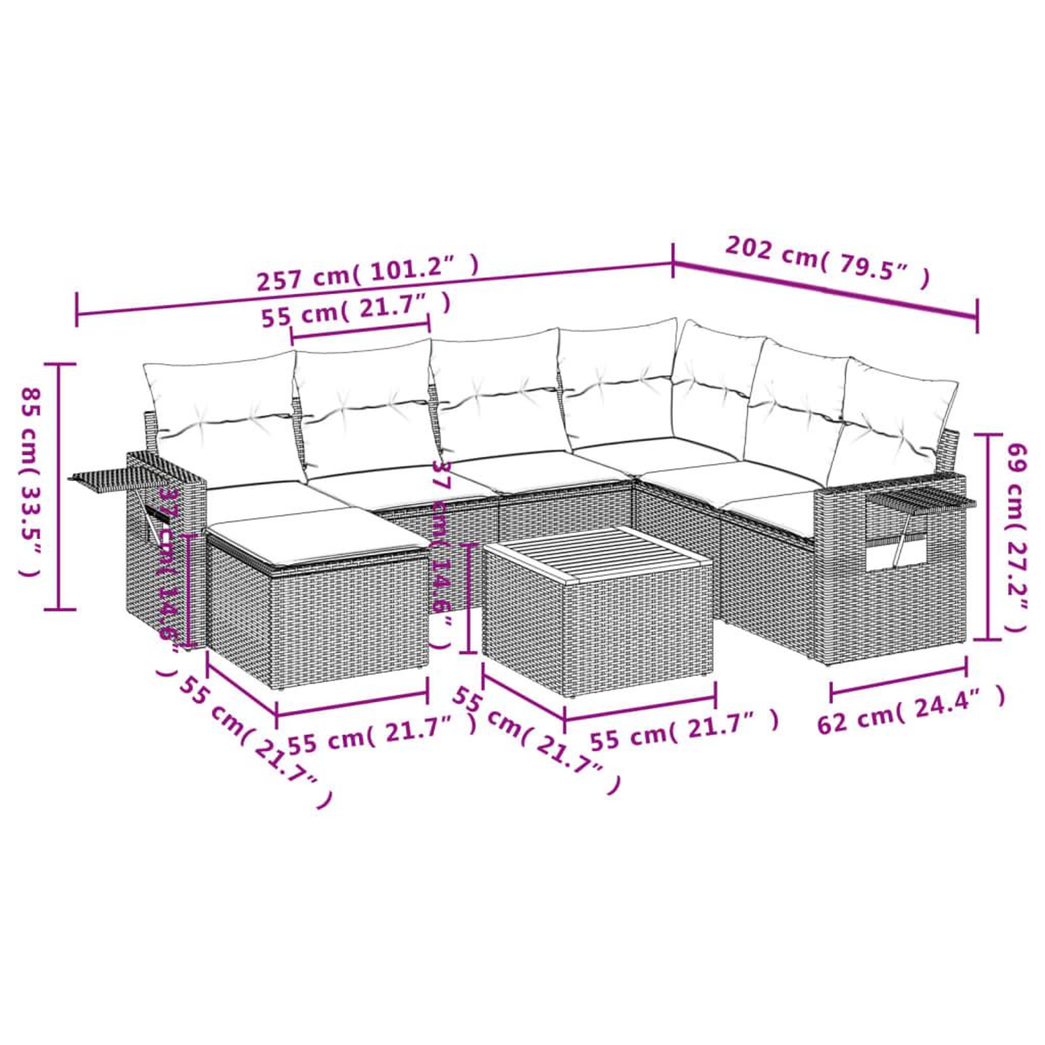 Voir la diapositive 3 : VIDAXL Salon de jardin 8 pcs avec coussins noir resine tressee