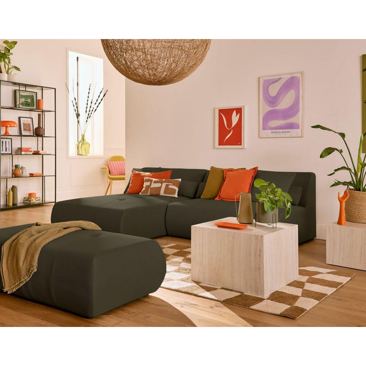 LISA DESIGN Onyx - canapé modulable d'angle réversible 4 places - en tissu mailles 3d