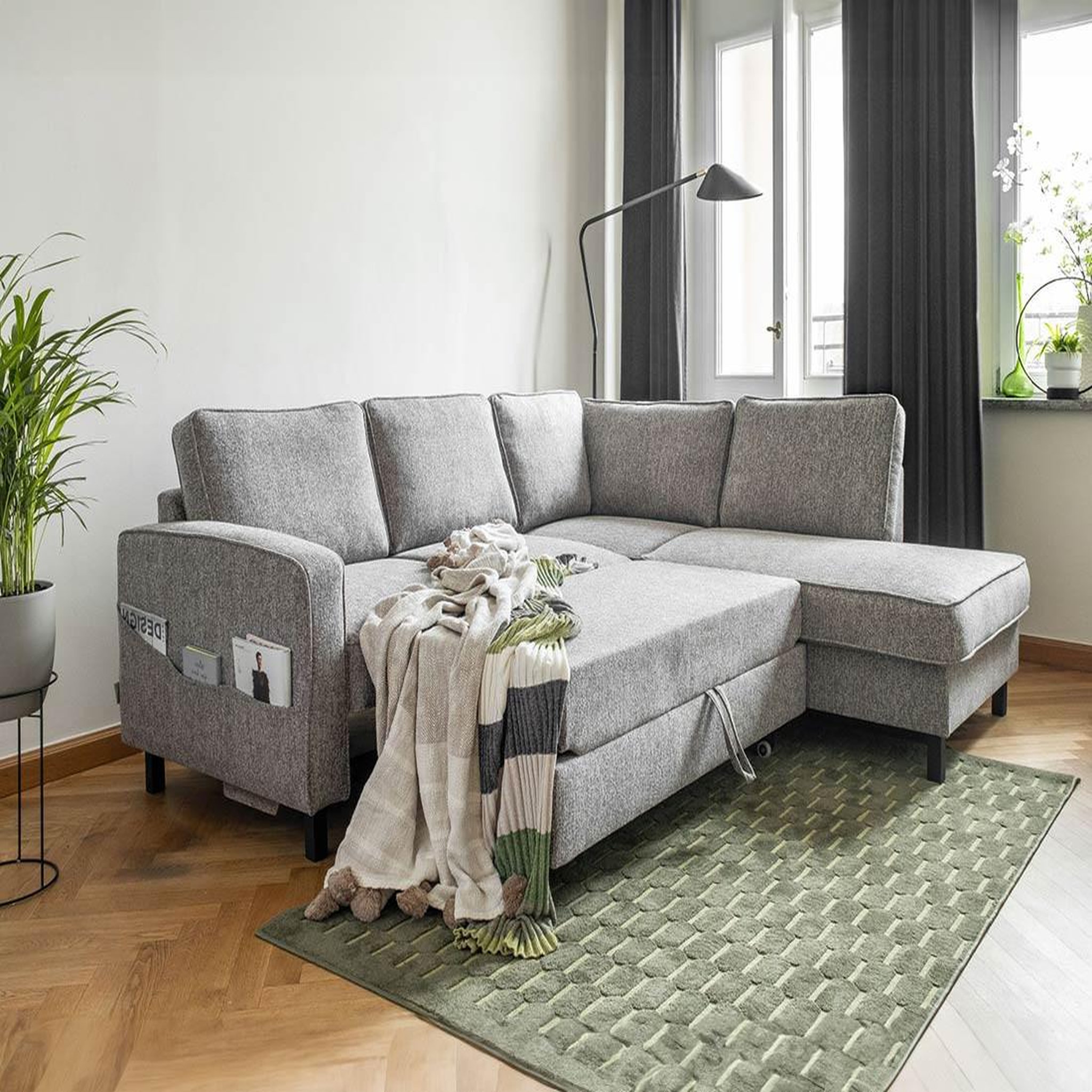 Voir la diapositive 3 : BEST MOBILIER Molly - canapé d'angle droit 5 places convertible en tissu