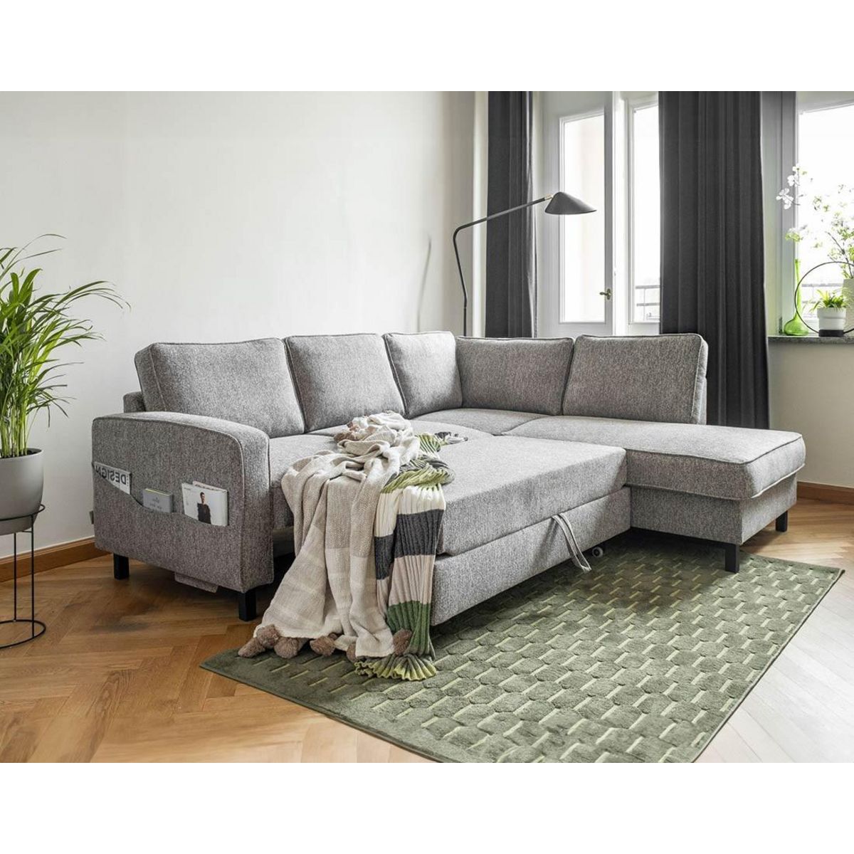 BEST MOBILIER Molly - canapé d'angle droit 5 places convertible en tissu