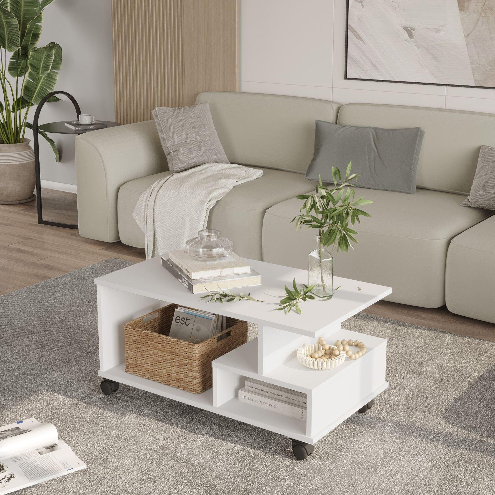 Voir la diapositive 2 : Habitat et Jardin Table basse en bois  min9  - 90 x 51 x 42 cm - blanc