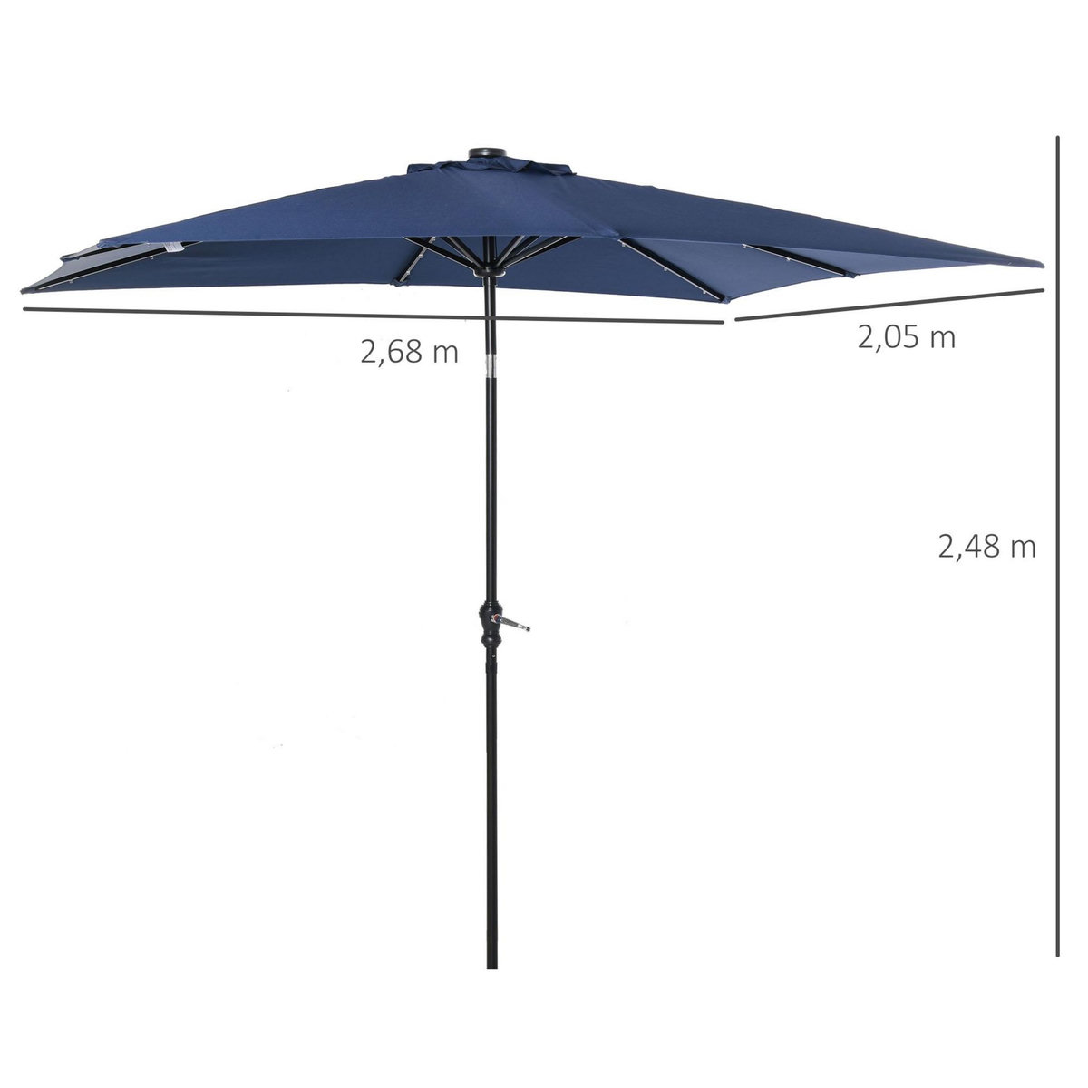 OUTSUNNY Parasol lumineux rectangulaire inclinable dim. 2,68L x 2,05l x 2,48H m parasol LED solaire métal polyester haute densité bleu