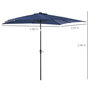 Voir la diapositive 3 : OUTSUNNY Parasol lumineux rectangulaire inclinable dim. 2,68L x 2,05l x 2,48H m parasol LED solaire métal polyester haute densité bleu
