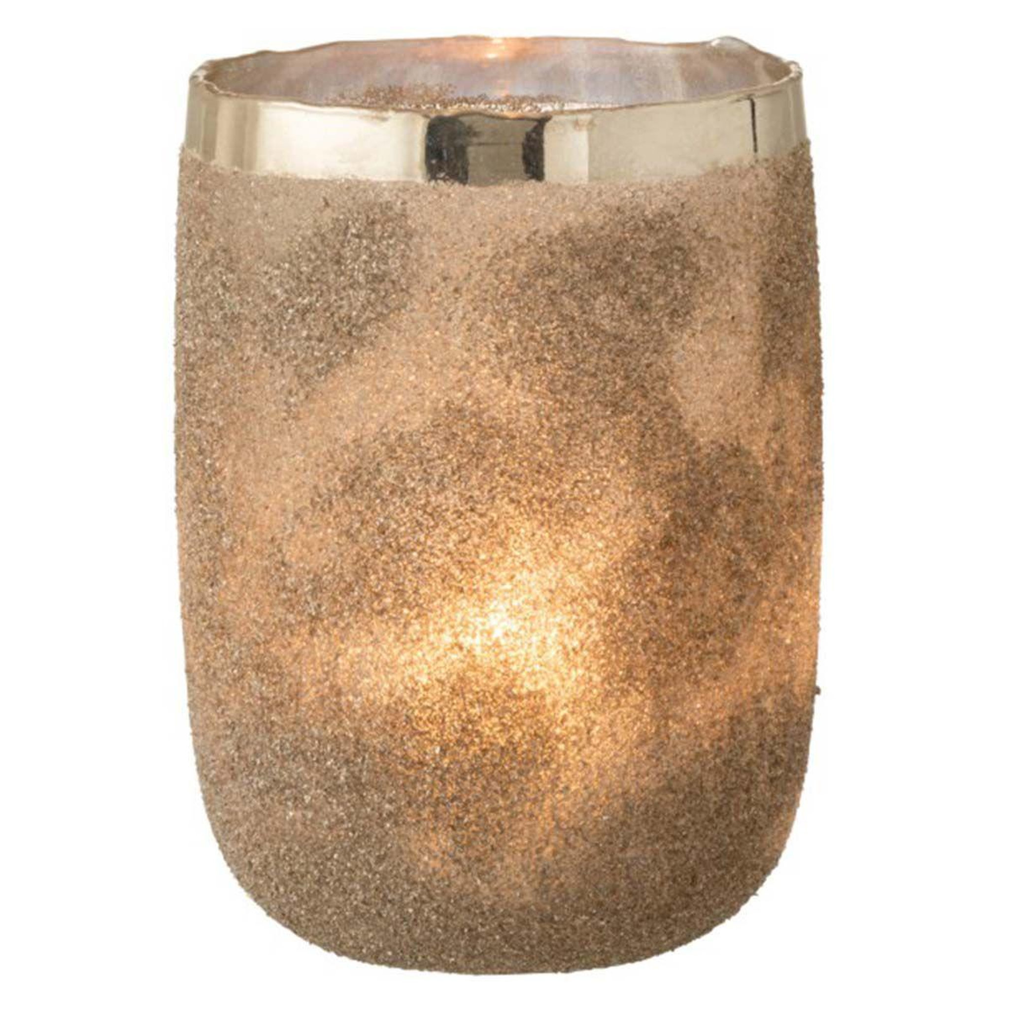 Voir la diapositive 2 : J-LINE Photophore déco en verre  frosty  25cm argent