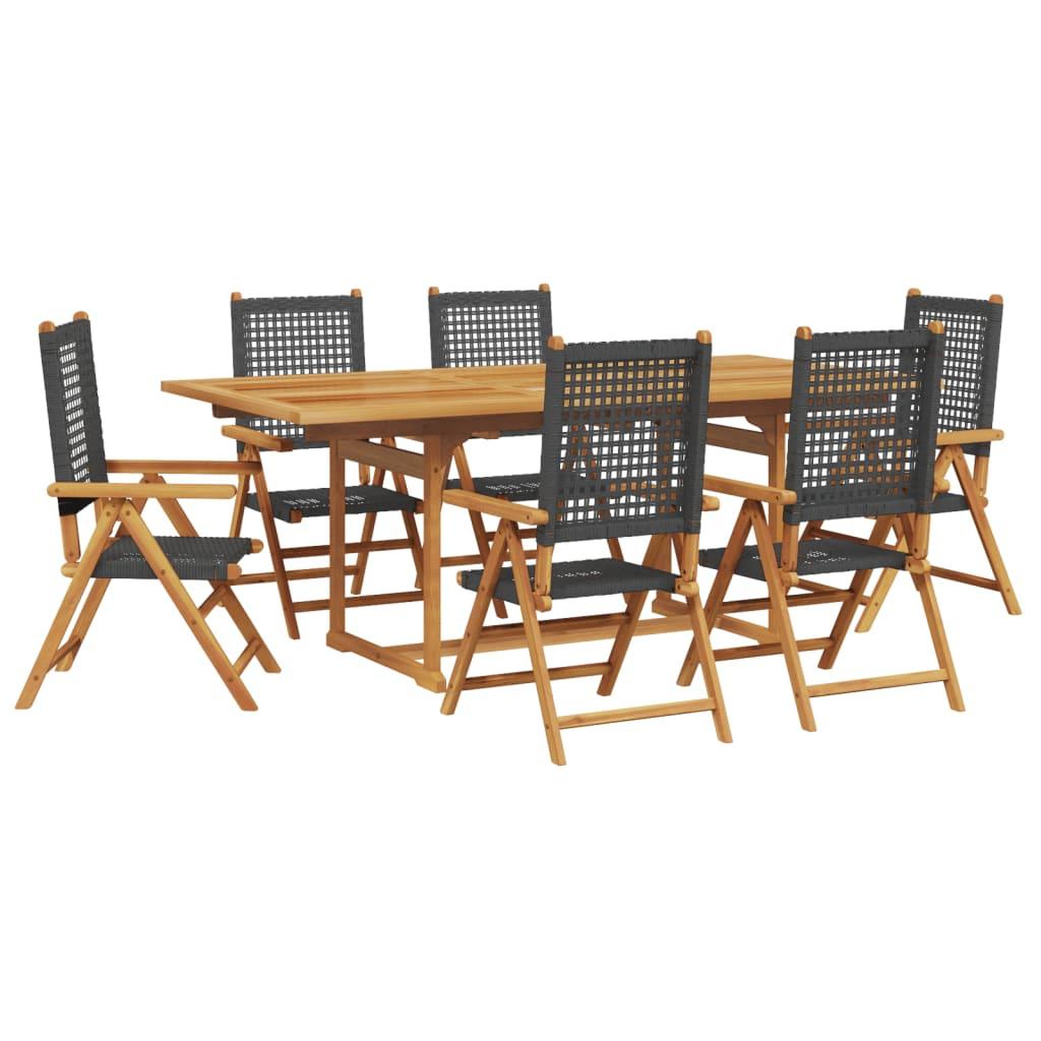 Voir la diapositive 2 : VIDAXL Ensemble a manger de jardin 7 pcs noir rotin et bois massif