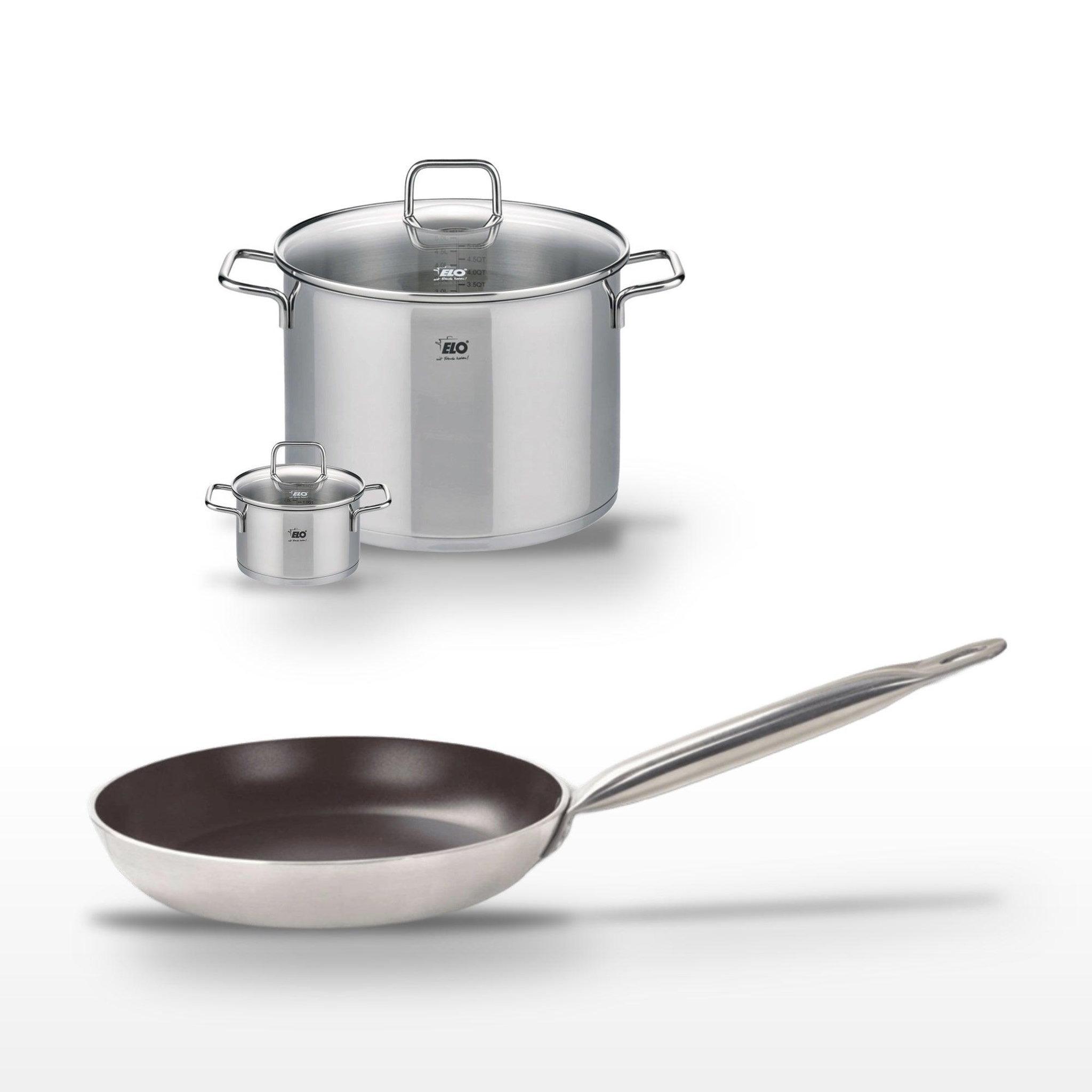 Voir la diapositive 2 : ELO Lot poêle 32 cm et 2 faitouts 12/26 cm elo bistro line