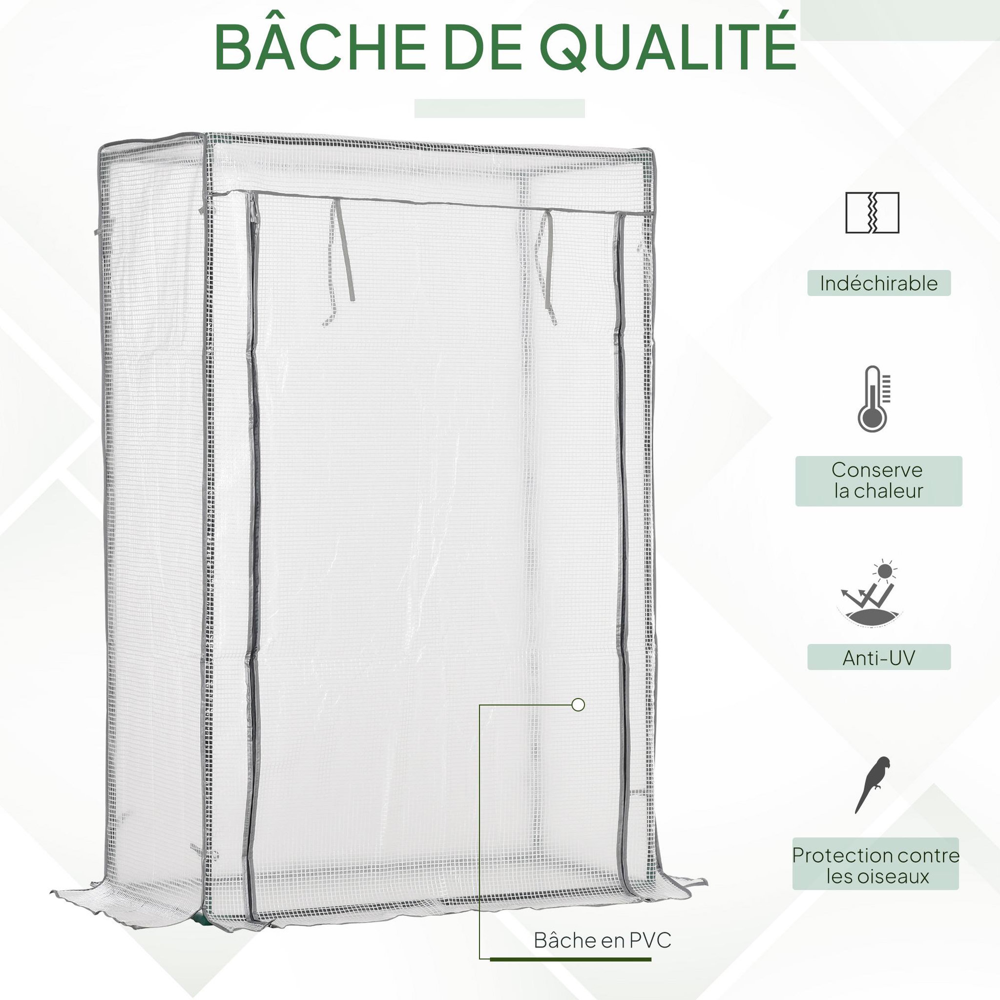 Voir la diapositive 5 : OUTSUNNY Serre de jardin serre à tomates porte zippée déroulante - 1x0,5x1,5m - acier pvc blanc transparent