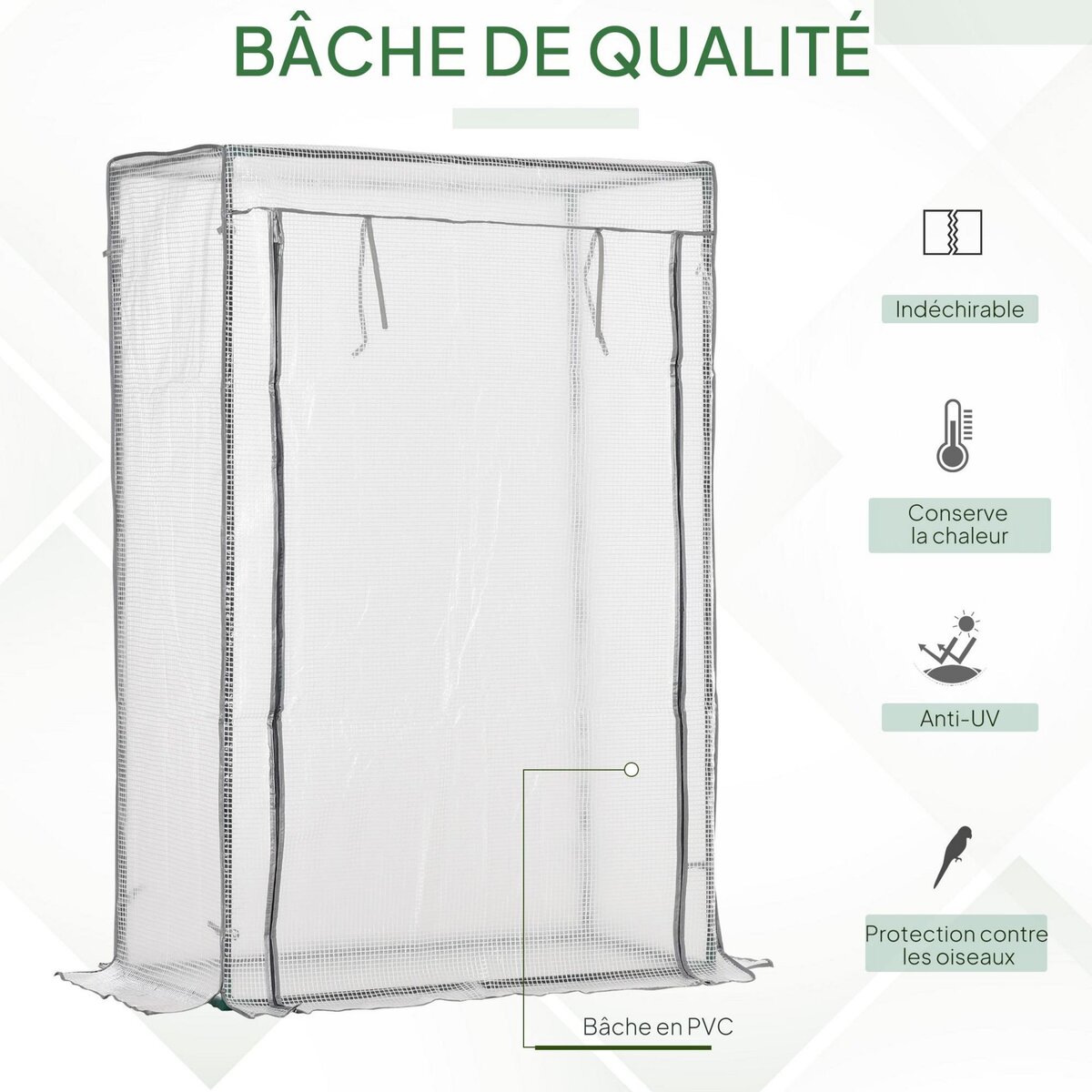 OUTSUNNY Serre de jardin serre à tomates porte zippée déroulante - 1x0,5x1,5m - acier PVC blanc transparent