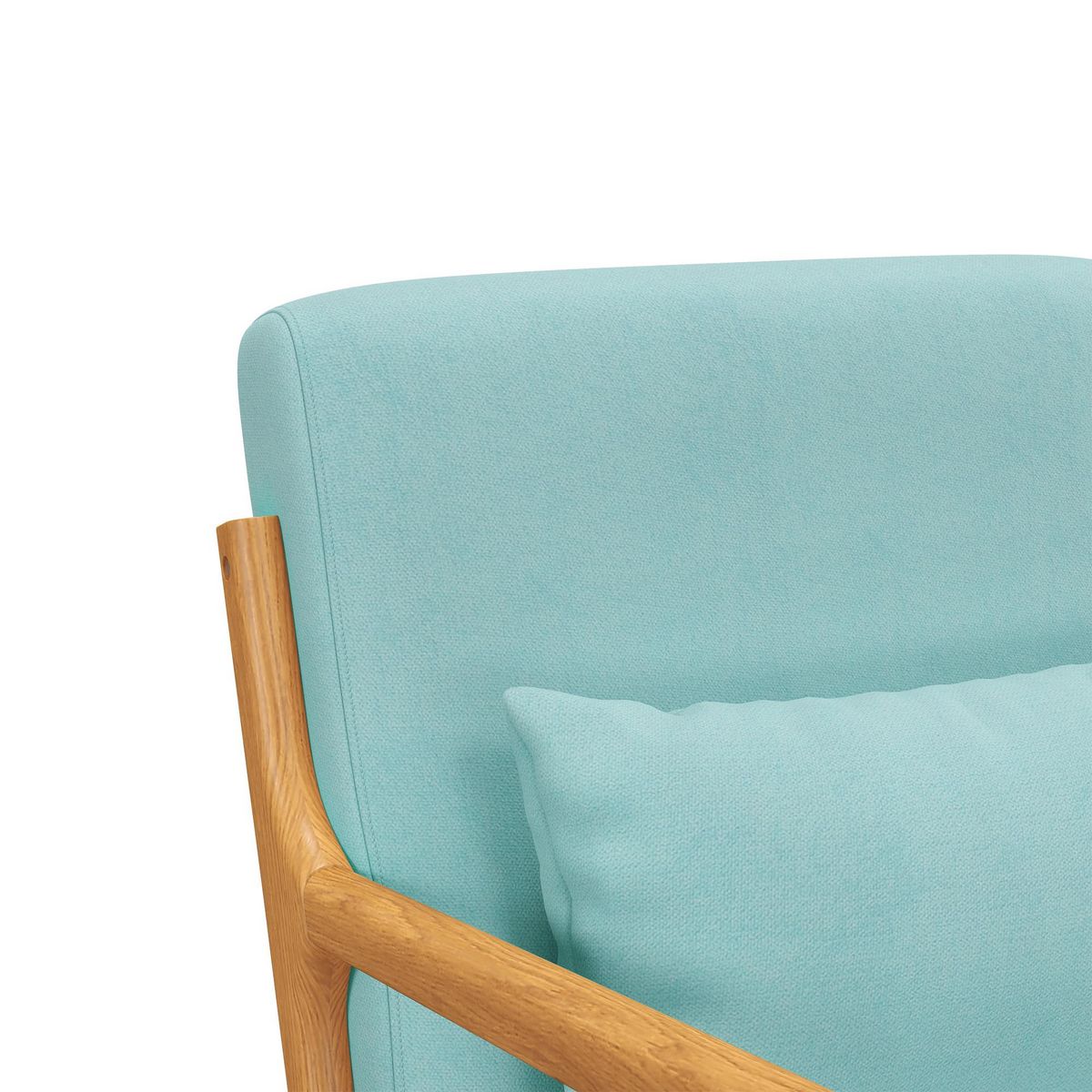 HOMCOM Fauteuil lounge - 3 coussins inclus - assise profonde - accoudoirs - structure bois hévéa - aspect velours turquoise