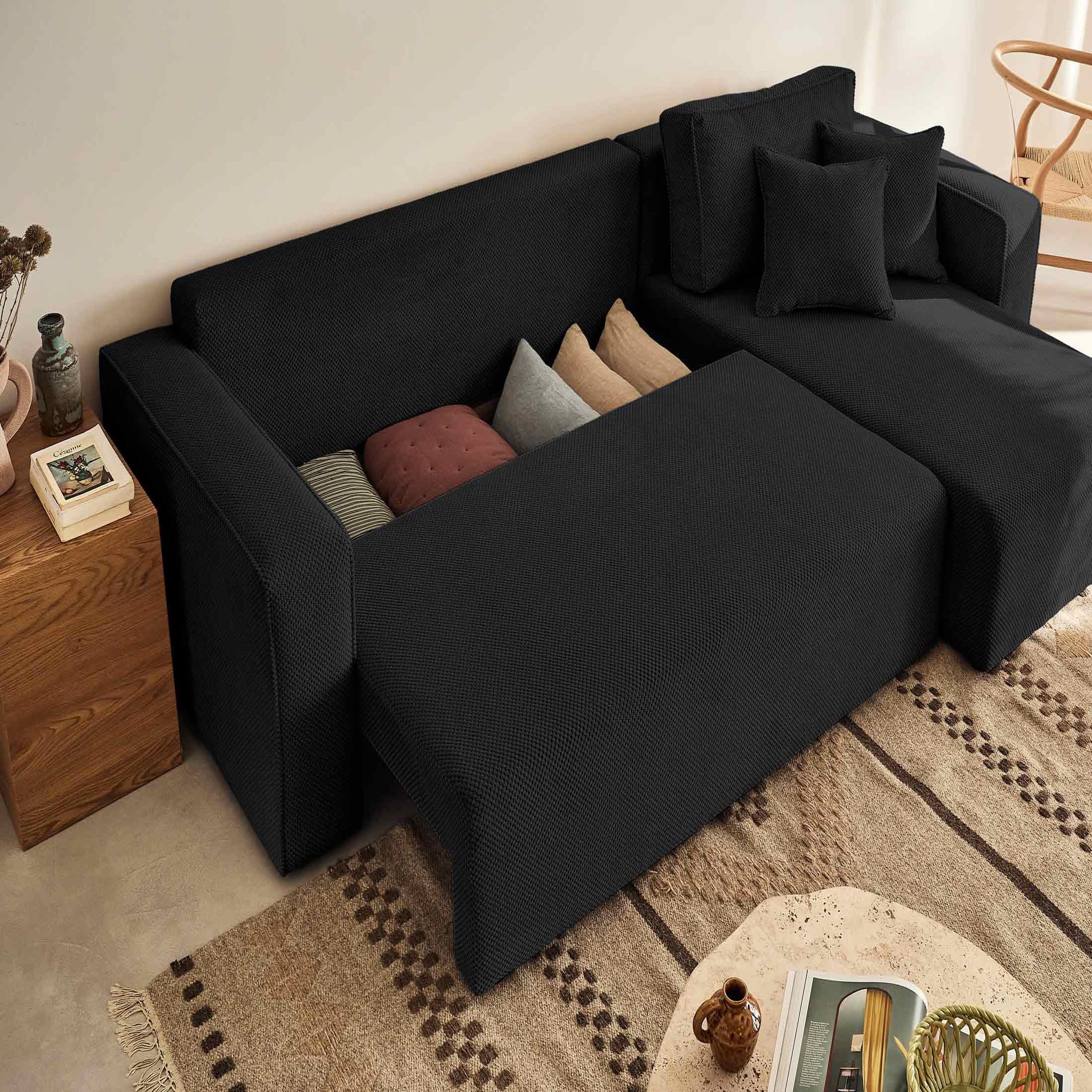 Voir la diapositive 3 : BEST MOBILIER Topaze - canapé d'angle réversible - 4 places - convertible avec coffre - en velours texturé