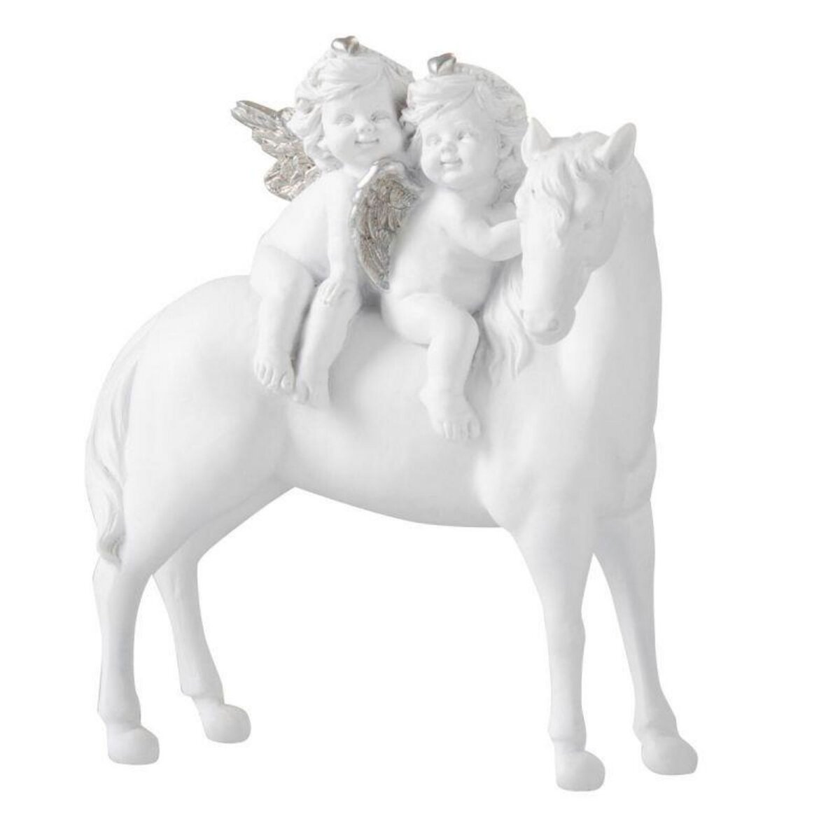 Paris Prix Statuette Design  Cheval & 2 Anges  18cm Blanc