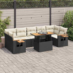 VIDAXL Salon de jardin avec coussins 8 pcs noir resine tressee acacia