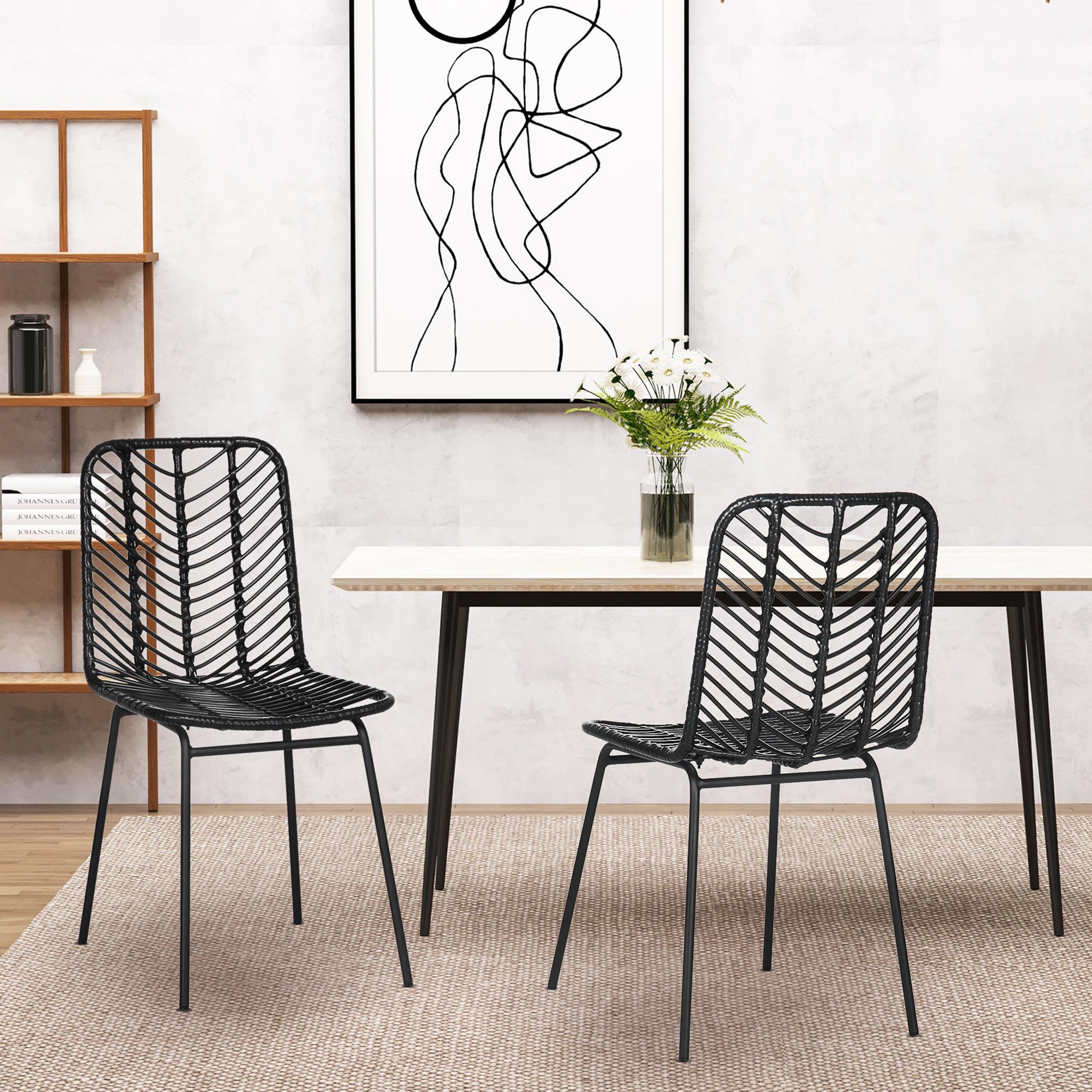 Voir la diapositive 2 : HOMCOM Lot de 2 chaises de jardin style colonial piètement acier résine tressée aspect rotin noir