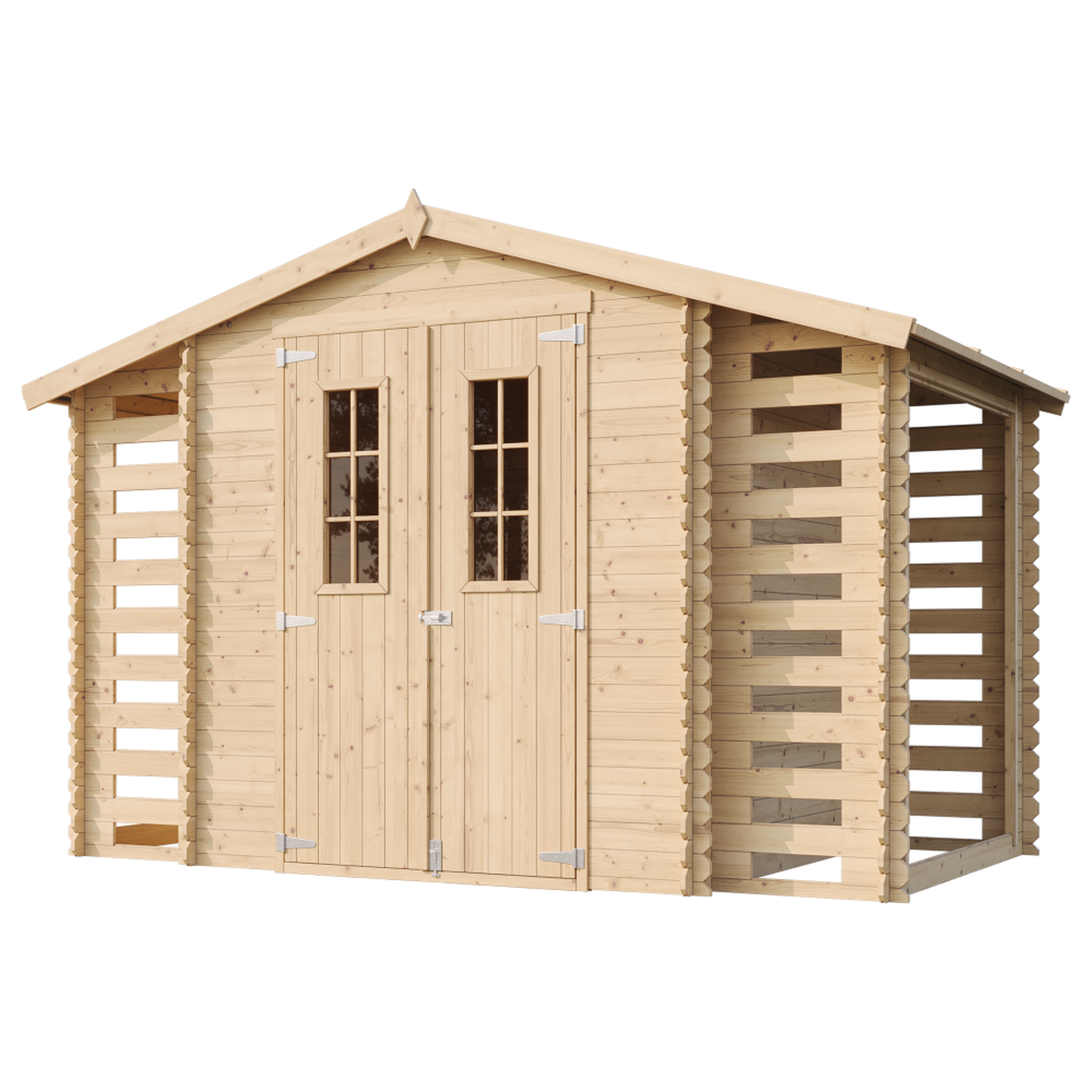 Voir la diapositive 3 : TIMBELA Abri de jardin en bois et range bûches extérieur - 3,53 + 0,97+0,97 m2 m391c