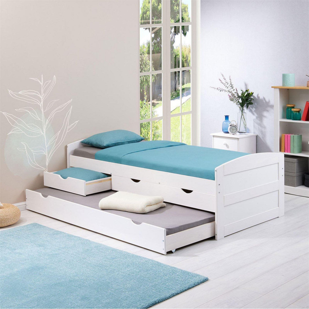 IDIMEX Lit gigogne avec rangements JESSY, 90 x 190 cm en pin massif