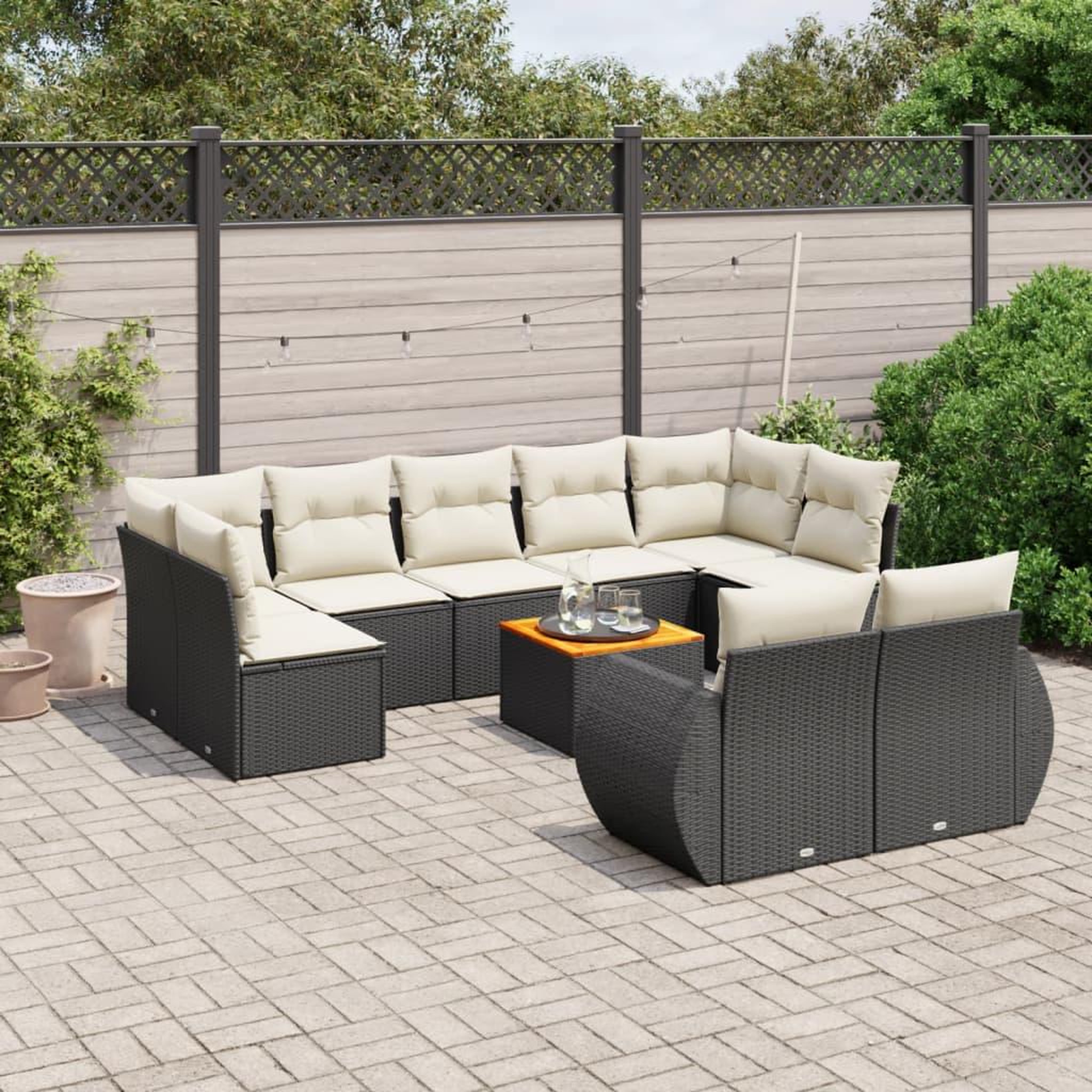 VIDAXL Salon de jardin 10 pcs avec coussins noir resine tressee
