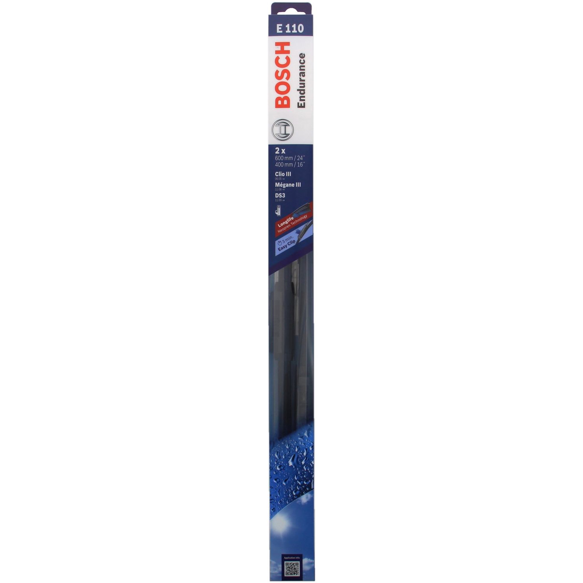 Voir la diapositive 3 : BOSCH Kit balai d'essuie-glace endurance BOSCH N°E110