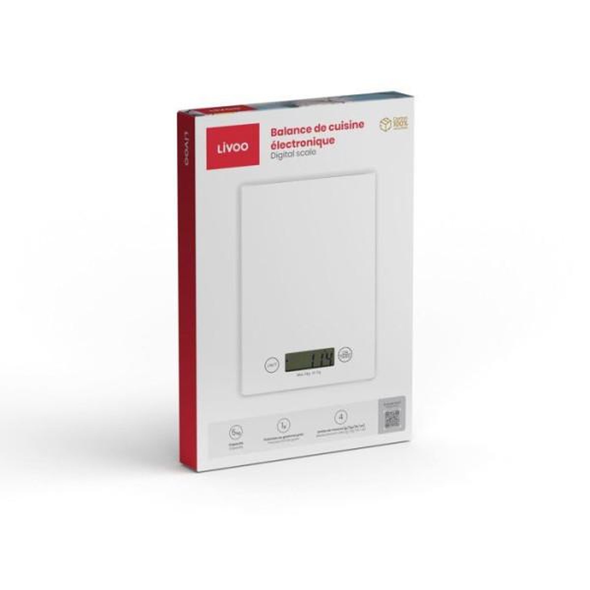 Voir la diapositive 5 : LIVOO Balance de Cuisine Electronique de Precision  - LIVOO - DOM451W - Plateau en verre - 5 kg - Ultra slim