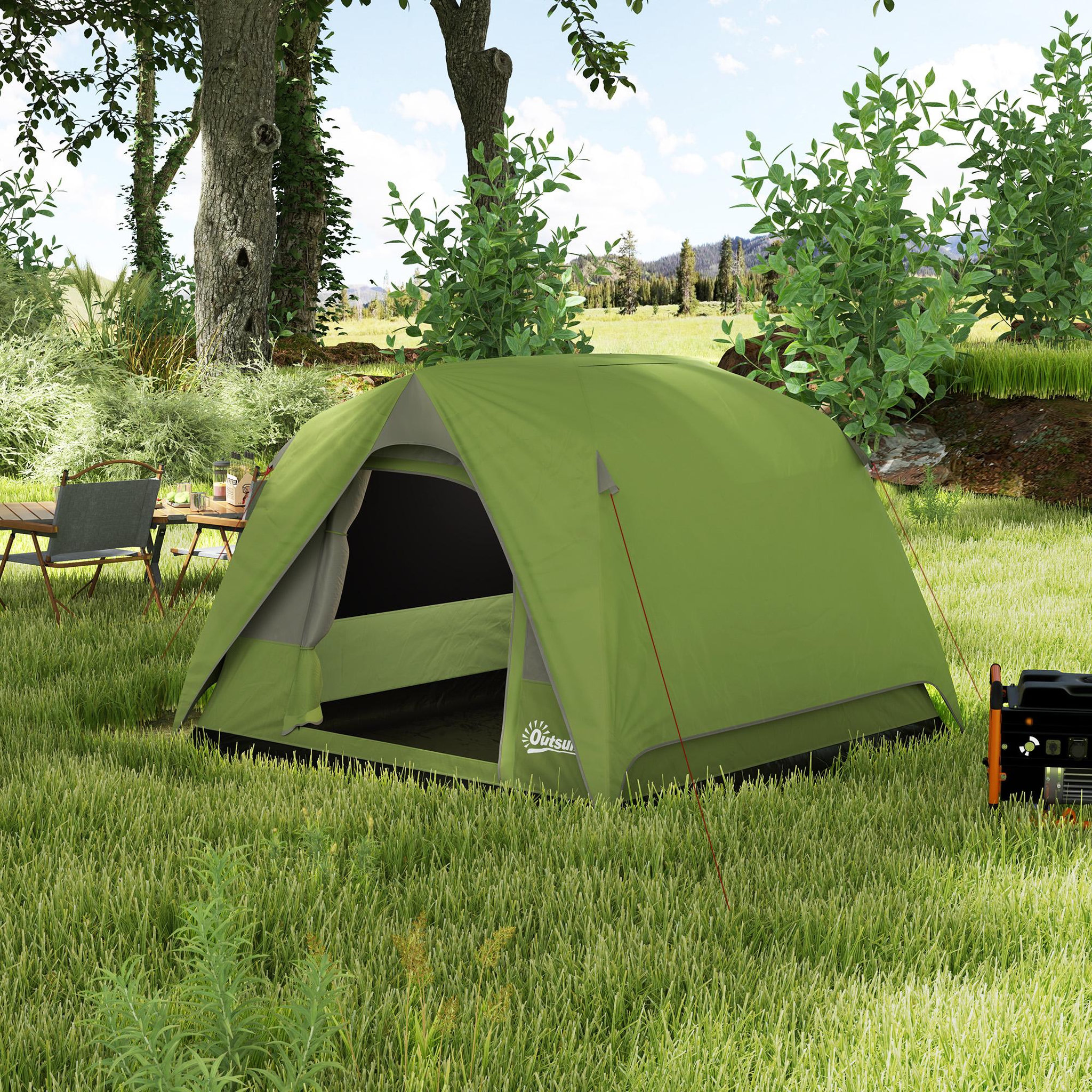 Voir la diapositive 4 : OUTSUNNY Tente de camping 2-3 personnes fenêtres, poche, sac de transport et crochet imperméabilité 3000 mm vert olive
