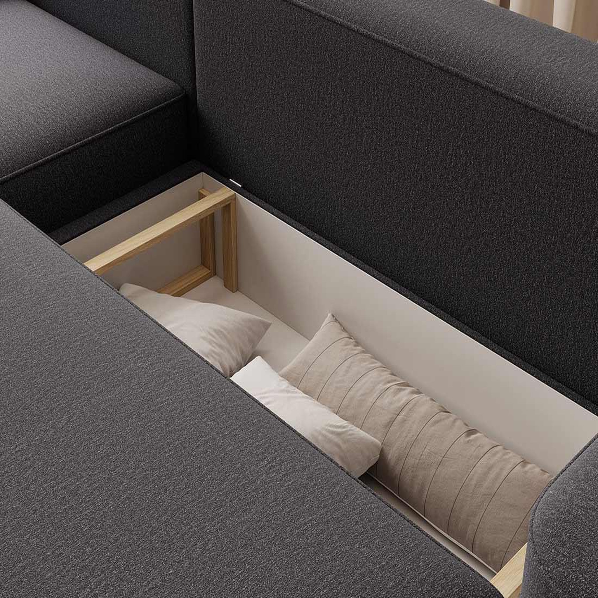 Voir la diapositive 3 : BEST MOBILIER Sam - canapé d'angle gauche 4 places convertible avec coffre en tissu