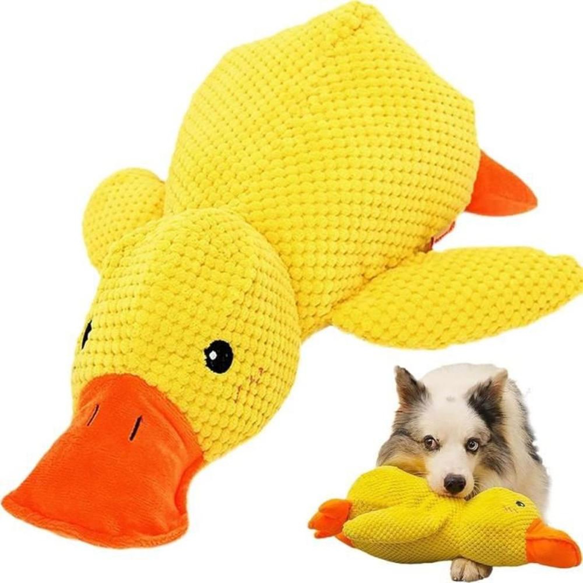 Jouet pour chien canard en peluche jaune avec son coin-coin 25 cm, tissu robuste pour mâcheurs agressifs