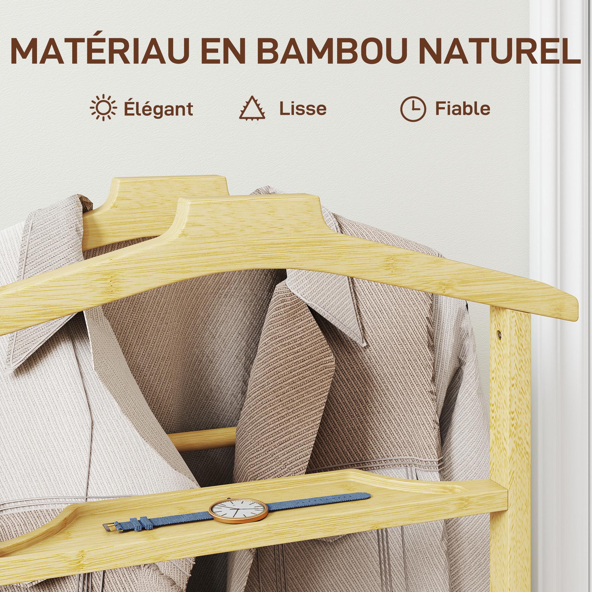Voir la diapositive 6 : HOMCOM Valet de chambre mobile bois bambou verni - 2 cintres, 4 barres, 2 étagères - dim. 47 x 33 x 105 cm