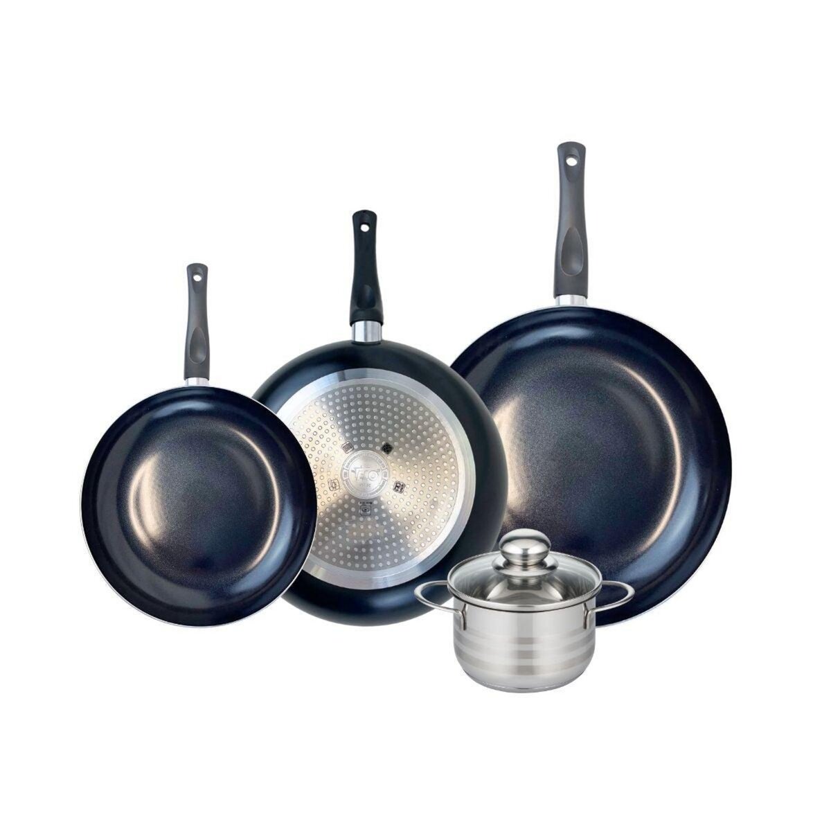 ELO Ensemble de 3 Poêles de cuisson 24, 28 et 32 cm et 1 faitout 14 cm Elo Prima Brillant