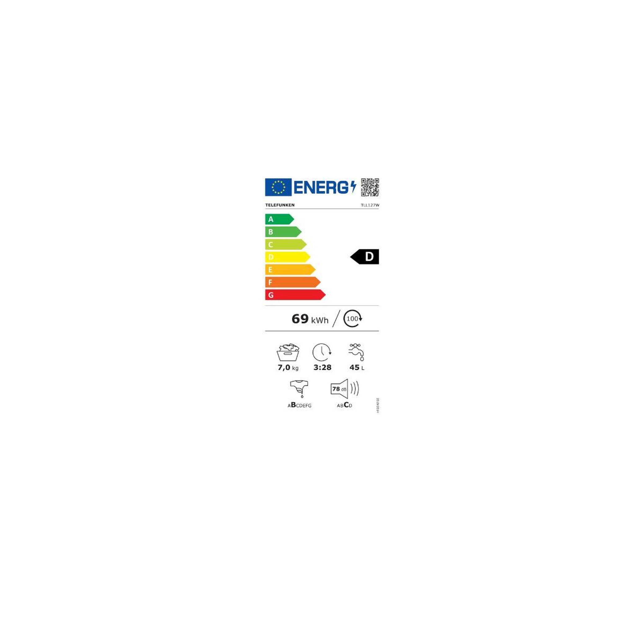 Voir la diapositive 2 : TELEFUNKEN Lave-linge frontal 7kg 1200 tours/min - tll127w