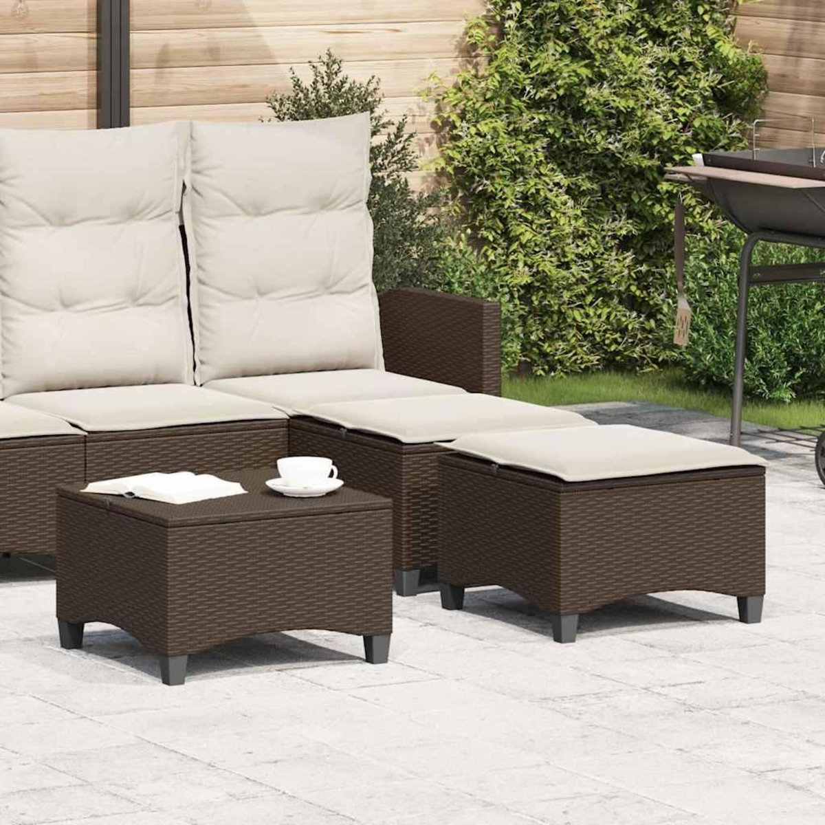 VIDAXL Tabourets jardin coussins 2pcs marron 55x55x36cm resine tressee