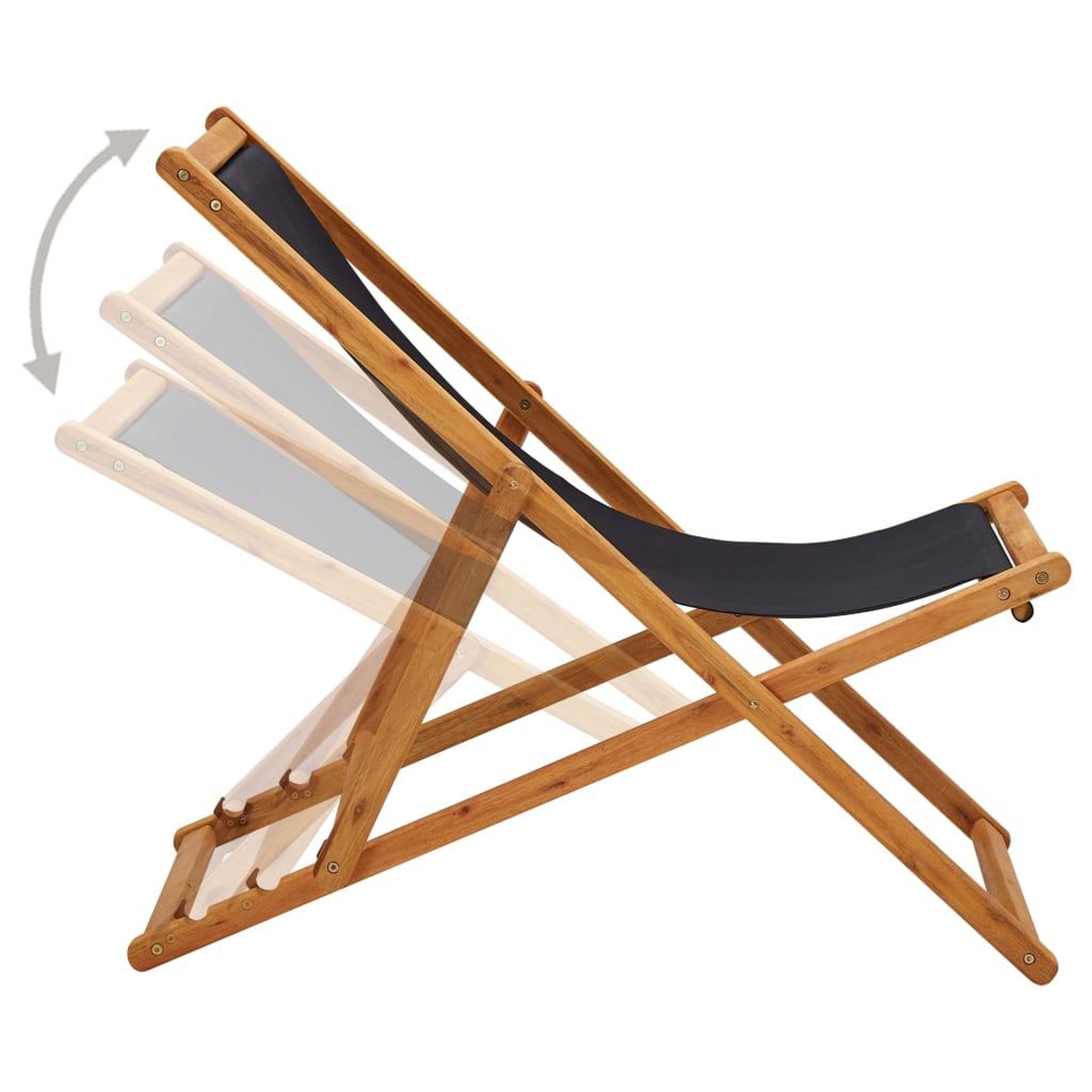 Voir la diapositive 3 : VIDAXL Chaise pliable de plage bois d'eucalyptus et tissu noir
