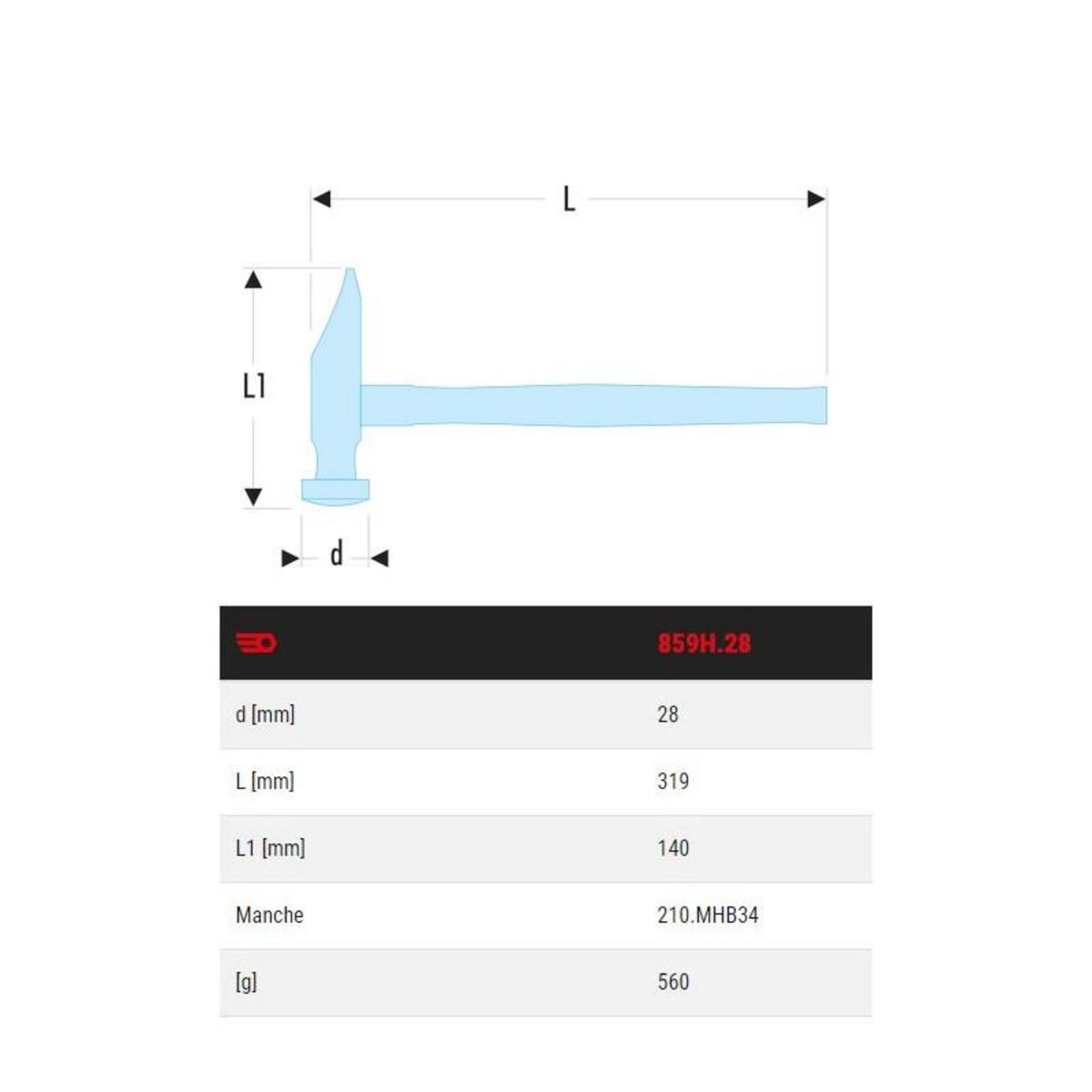 FACOM Marteau à garnir tête carrée 28mm FACOM 859H.28