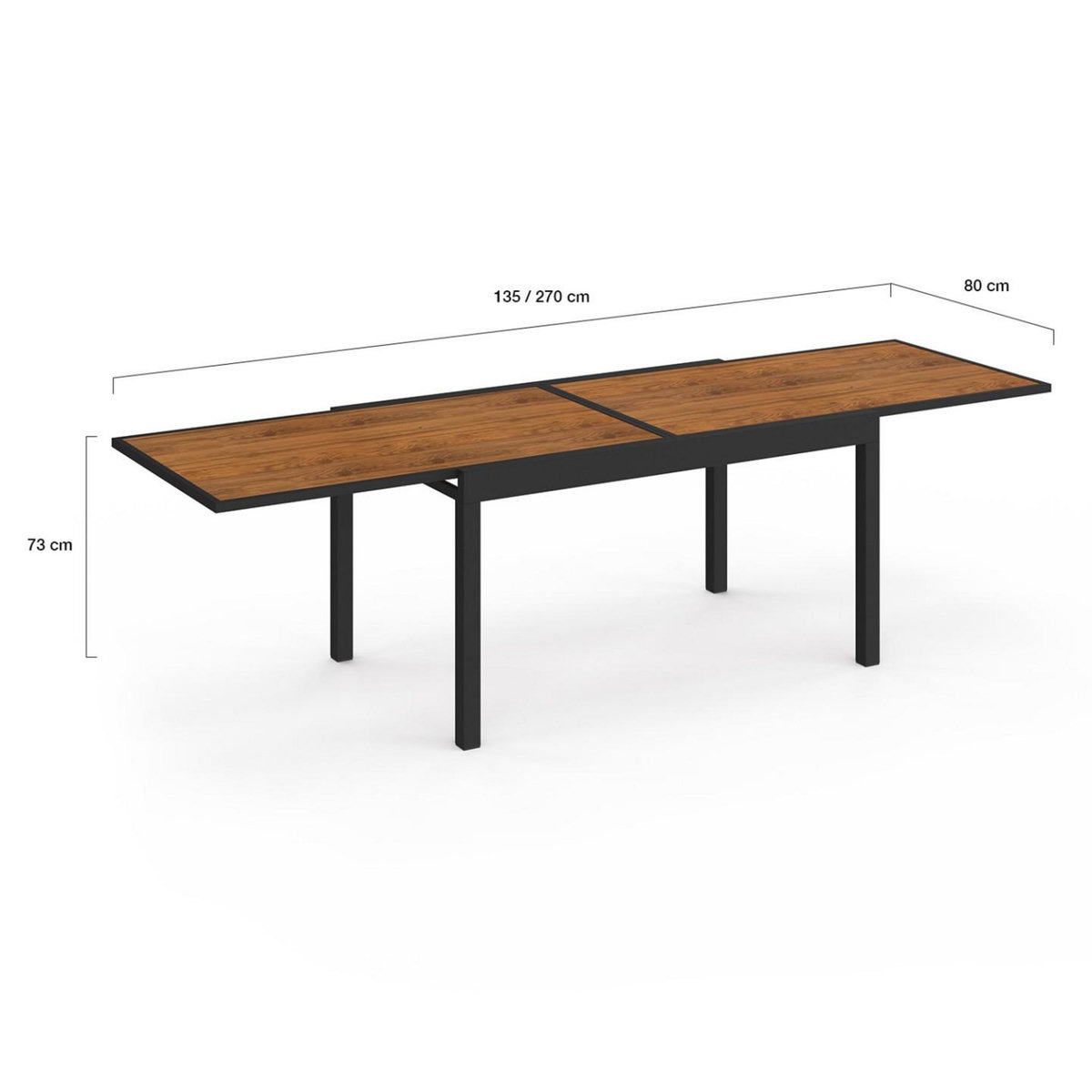 ID MARKET Salon de jardin NOUMEA table extensible 135/270 cm plateau effet bois et 12 chaises empilables noir et bois