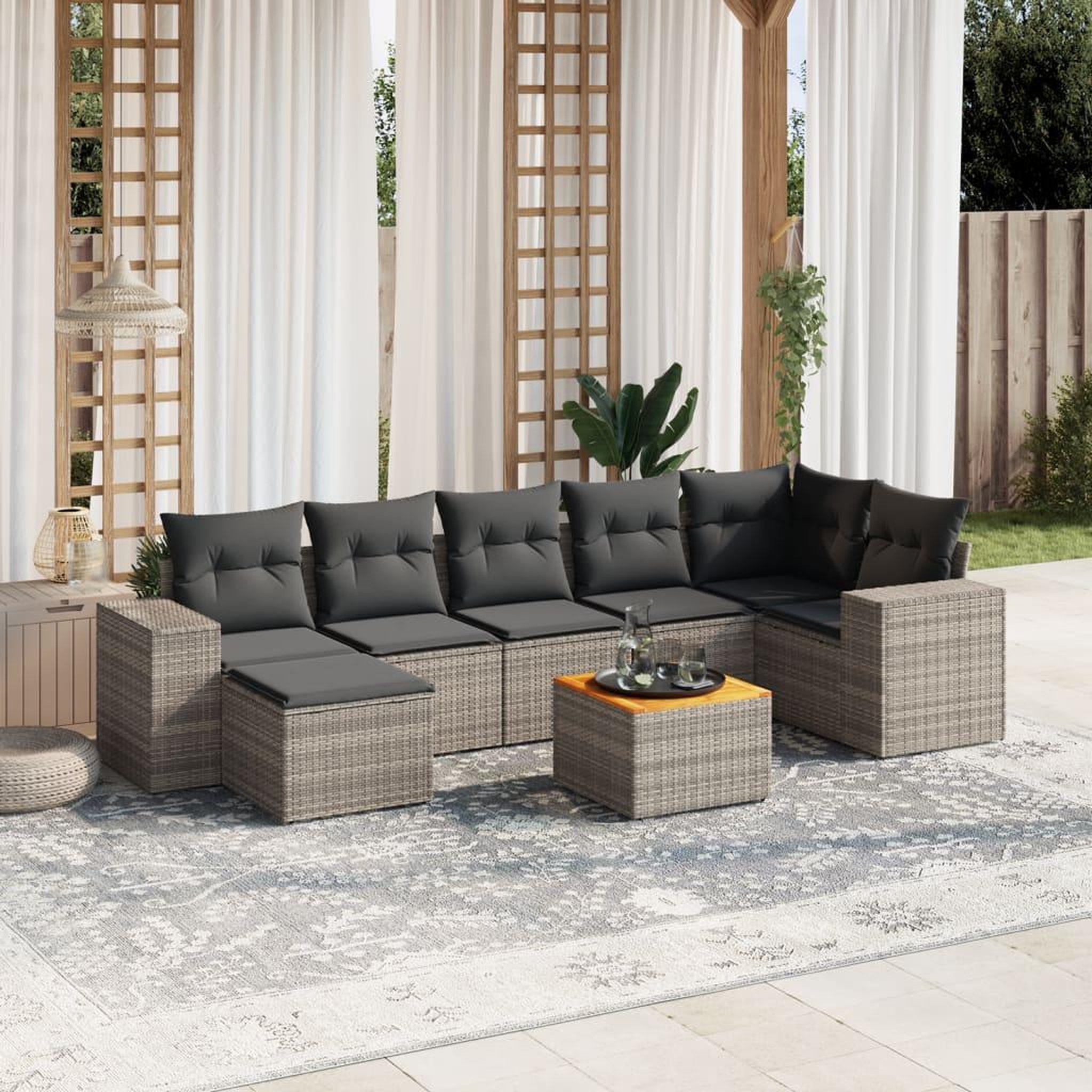 VIDAXL Salon de jardin 8 pcs avec coussins gris resine tressee