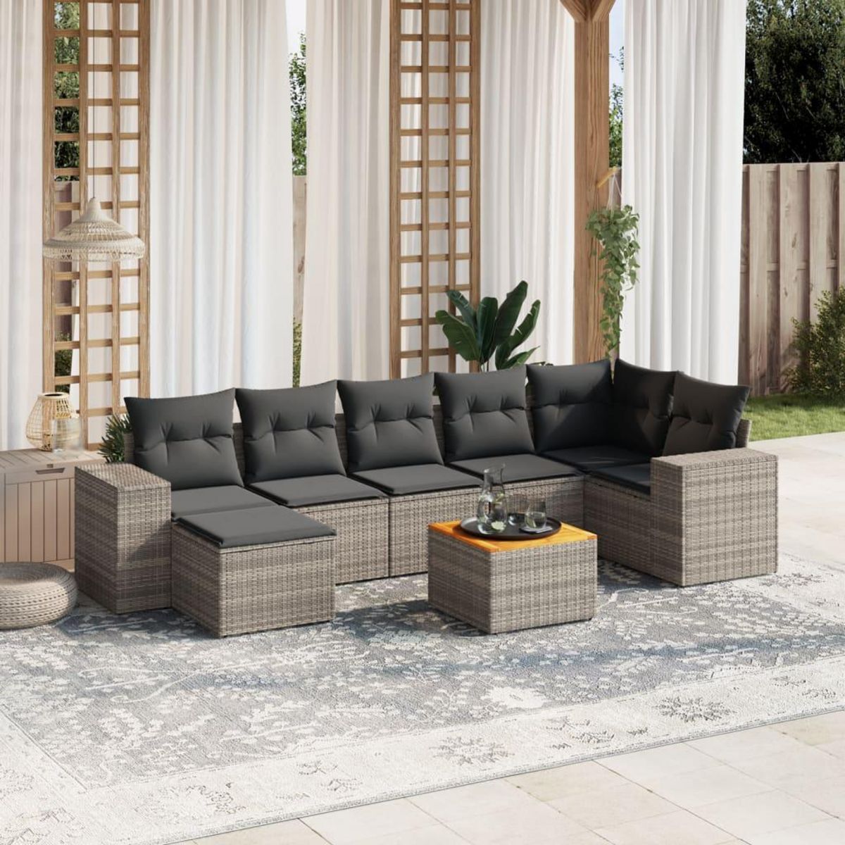 VIDAXL Salon de jardin 8 pcs avec coussins gris resine tressee