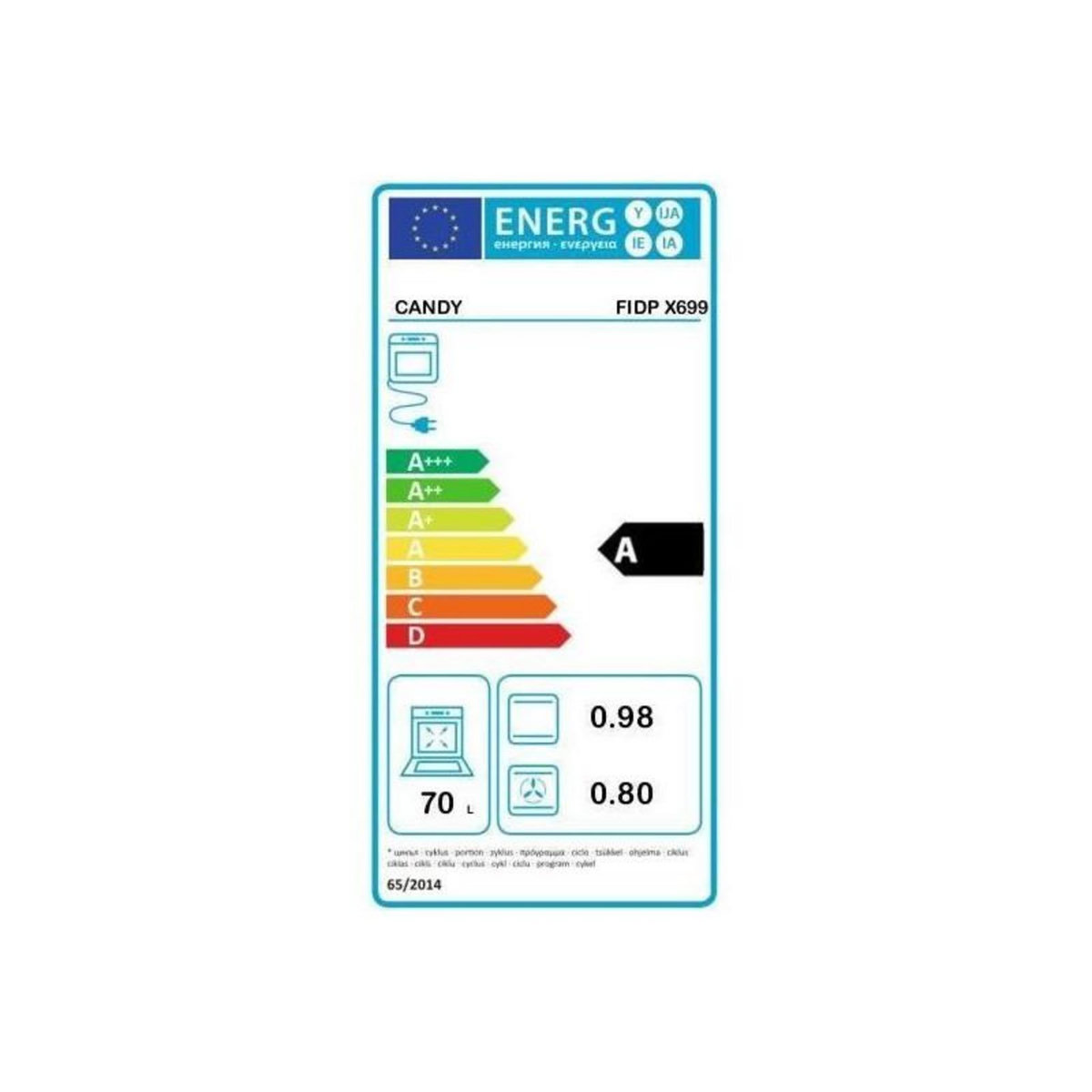 Candy Four intégrable multifonction 70l 62cm pyrolyse inox - FIDPX699