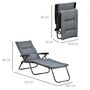 Voir la diapositive 3 : OUTSUNNY Bain de soleil pliable transat inclinable 6 positions grand confort avec matelas + accoudoirs acier polyester gris