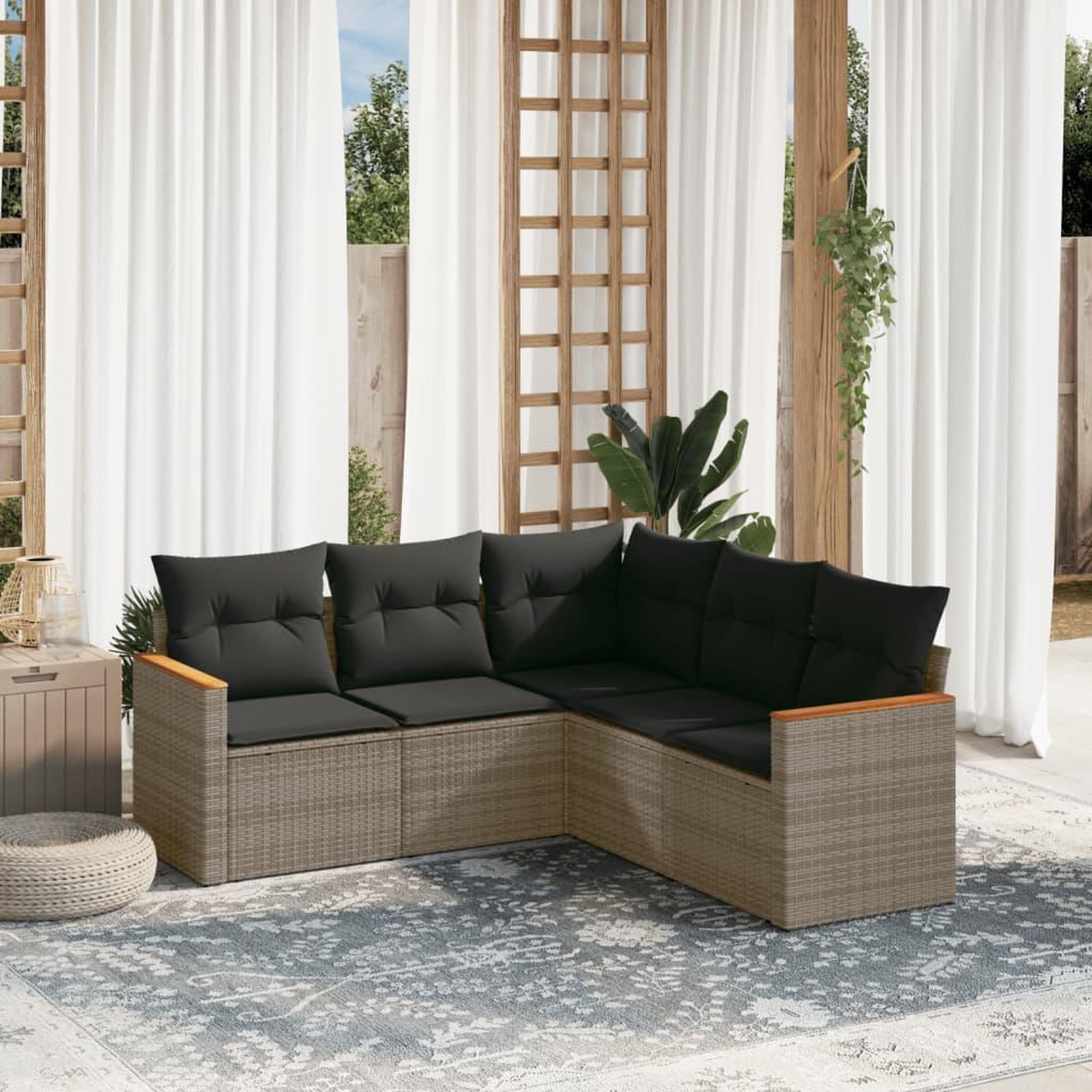 VIDAXL Salon de jardin 5 pcs avec coussins gris resine tressee