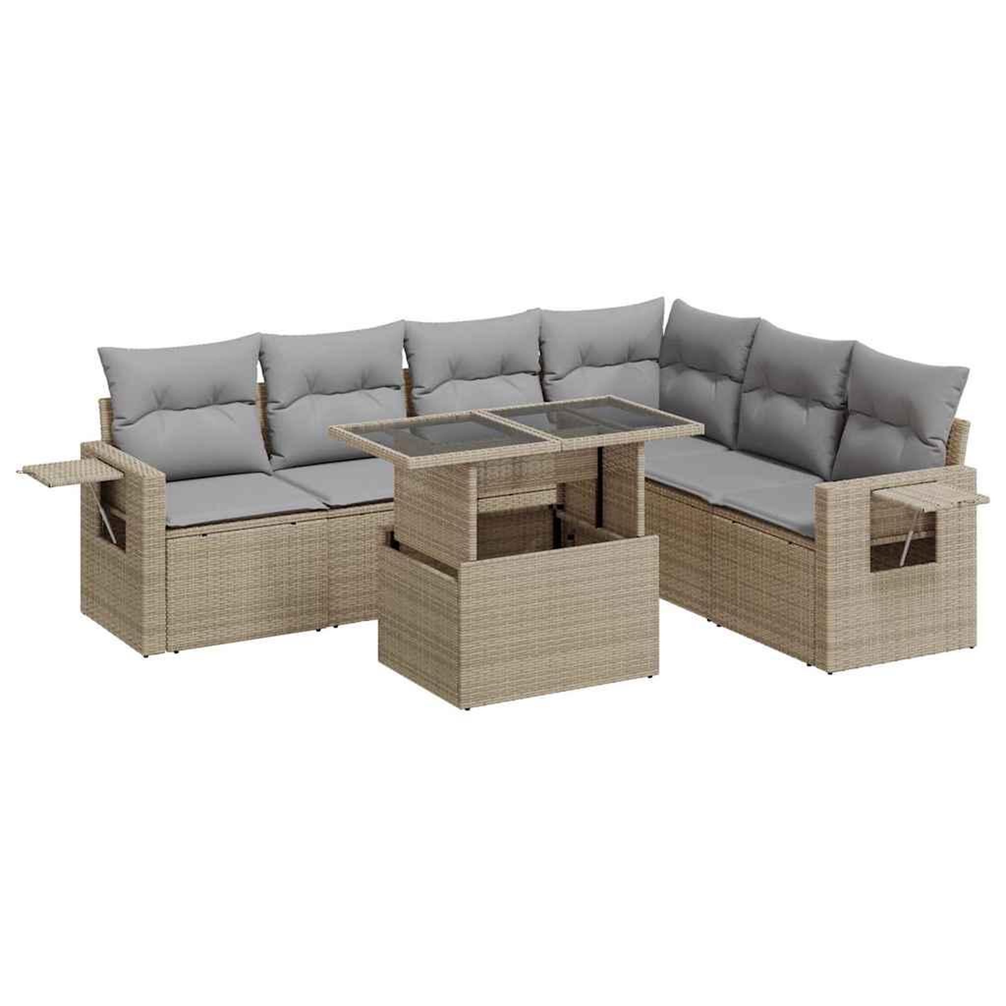 Voir la diapositive 2 : VIDAXL Salon de jardin avec coussins 7 pcs beige resine tressee