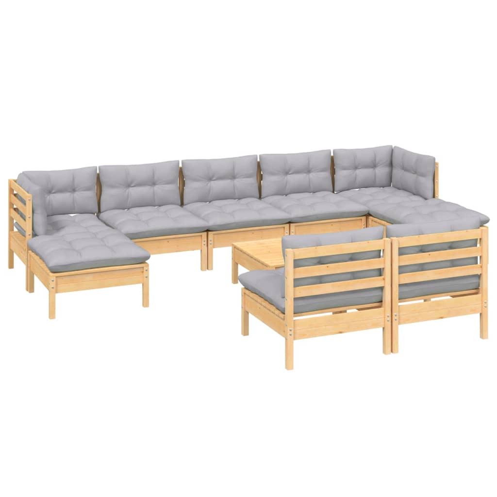 Voir la diapositive 3 : VIDAXL Salon de jardin 10 pcs avec coussins gris Bois de pin