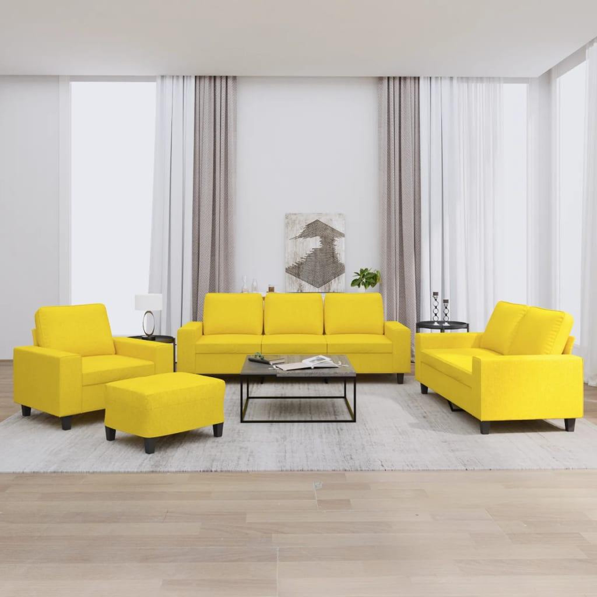 VIDAXL Ensemble de canapes 4 pcs jaune clair tissu