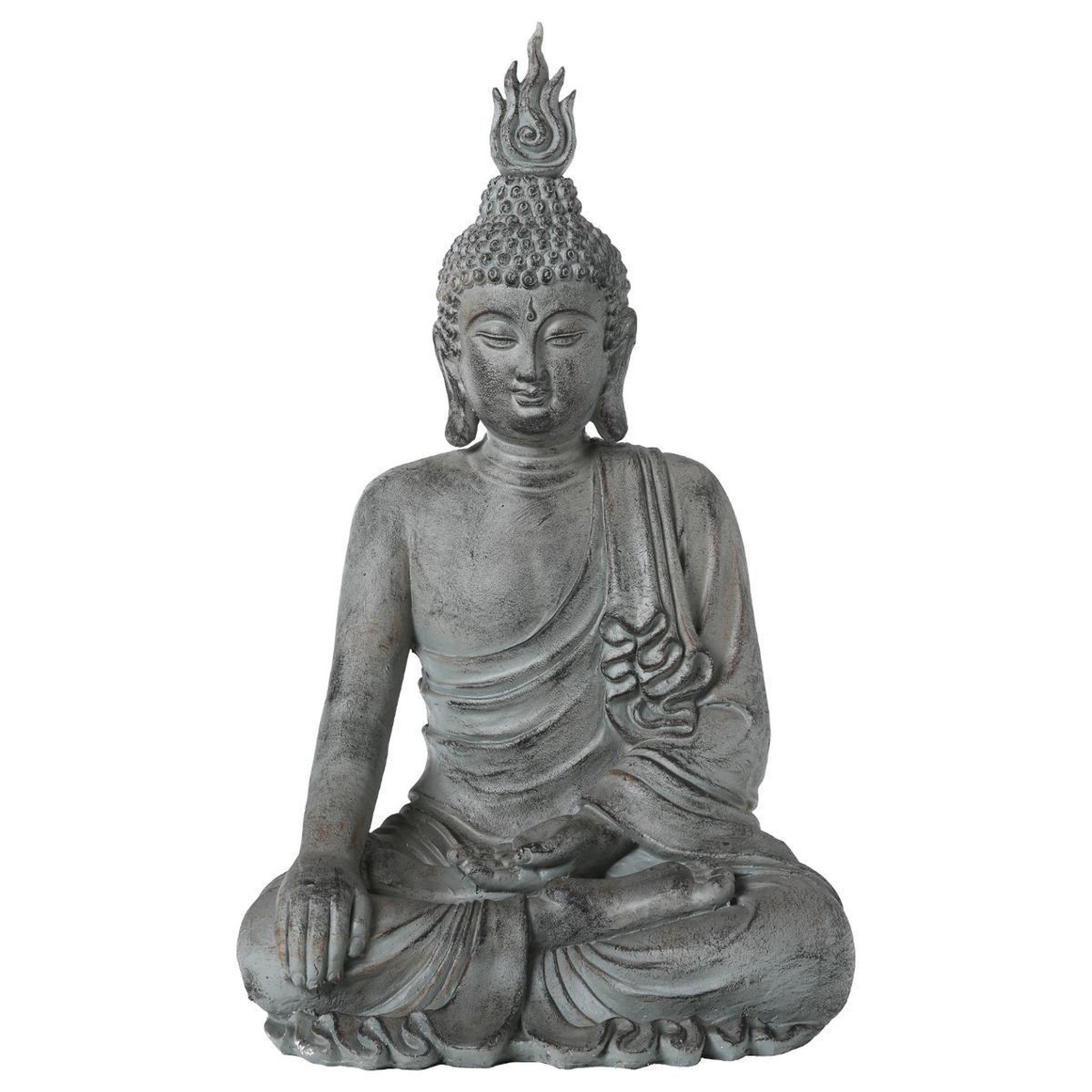 Voir la diapositive 2 : ATMOSPHERA Statue déco bouddha assis 106cm gris