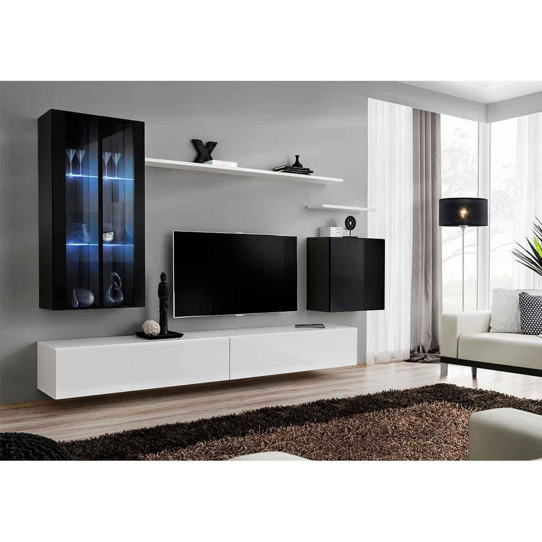 Voir la diapositive 2 : Paris Prix Meuble tv mural design  switch xii  270cm noir & blanc