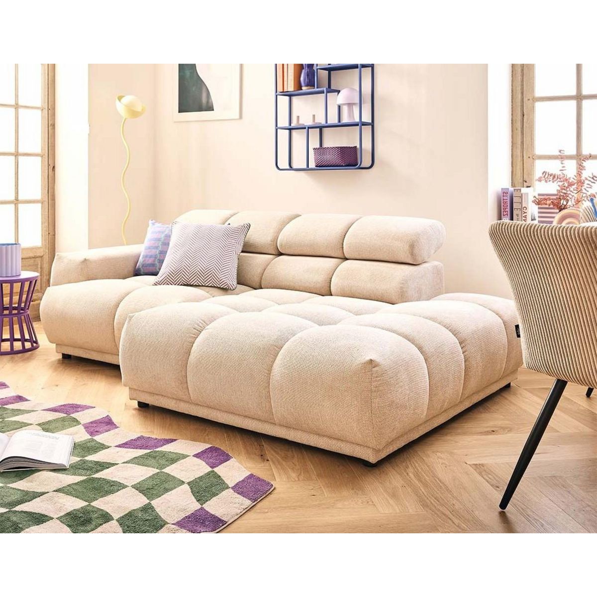 LISA DESIGN Matera - canapé d'angle droit 3 places avec têtières réglables en tissu texturé