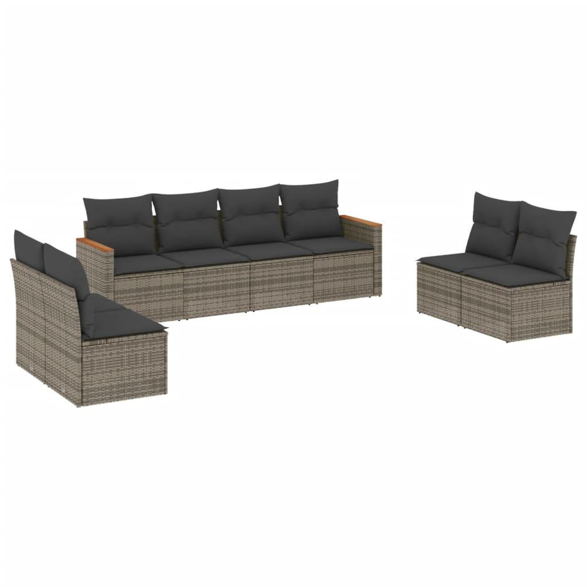 Voir la diapositive 2 : VIDAXL Salon de jardin 8 pcs avec coussins gris resine tressee