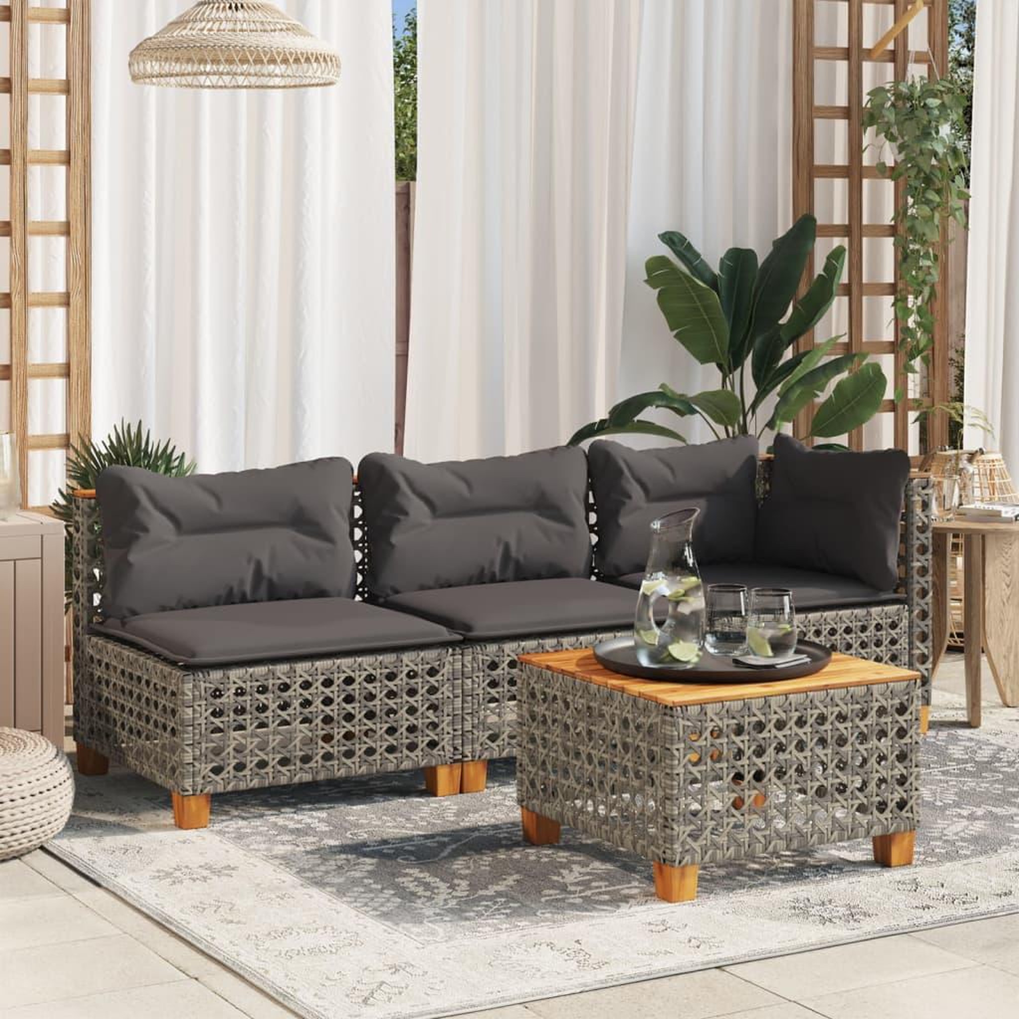Voir la diapositive 3 : VIDAXL Canape d'angle de jardin avec coussins gris resine tressee