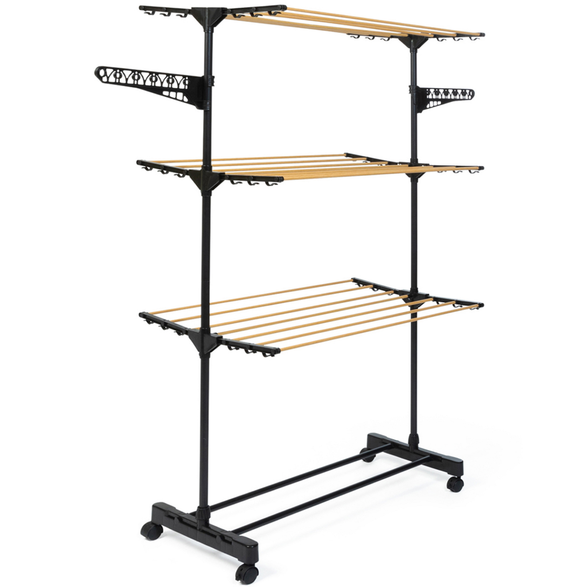 ID MARKET Séchoir à linge vertical pliable 3 niveaux MAXIMA capacité 20M noir et effet bois