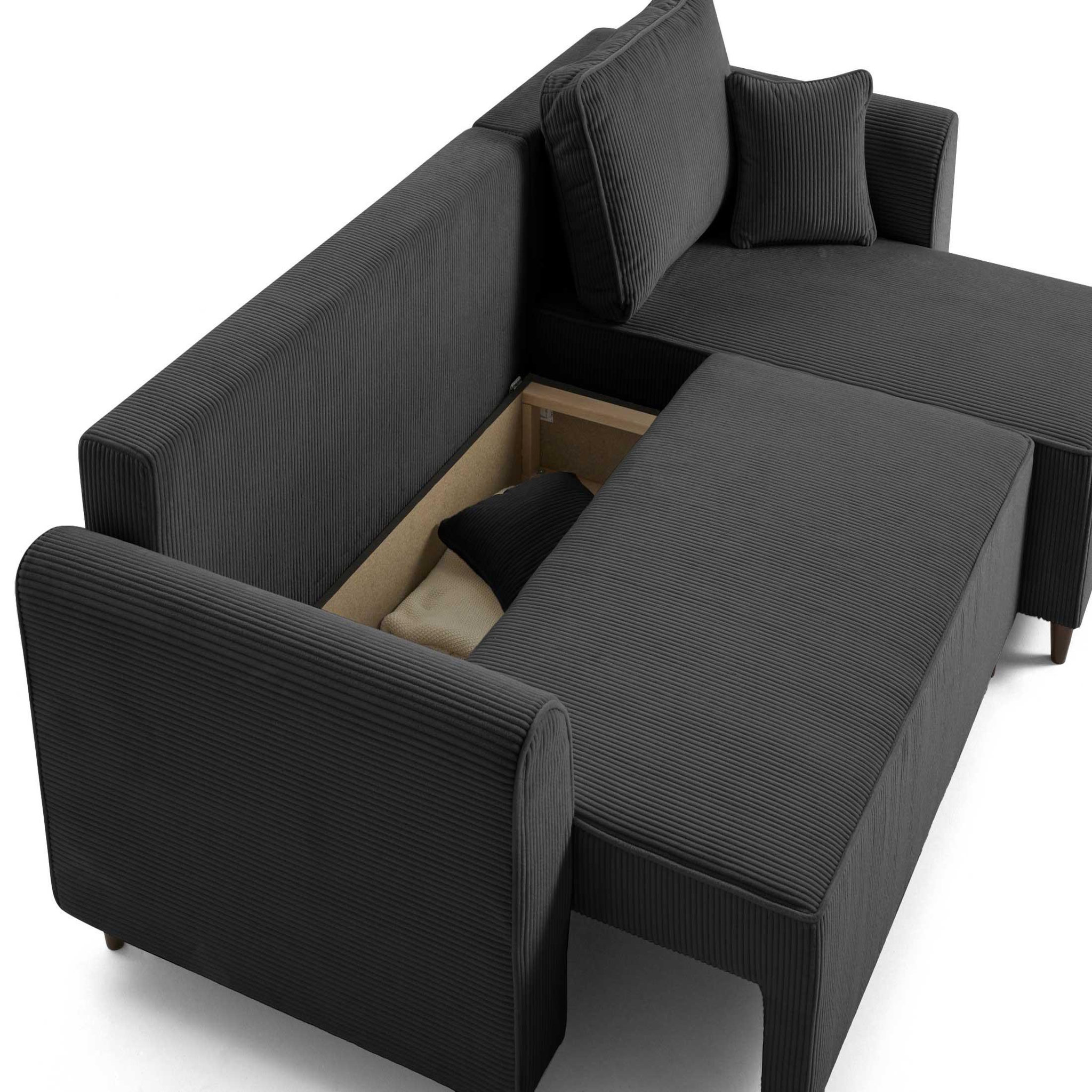 Voir la diapositive 4 : BEST MOBILIER Saphir - canapé d'angle réversible 4 places - convertible avec coffre - en velours côtelé