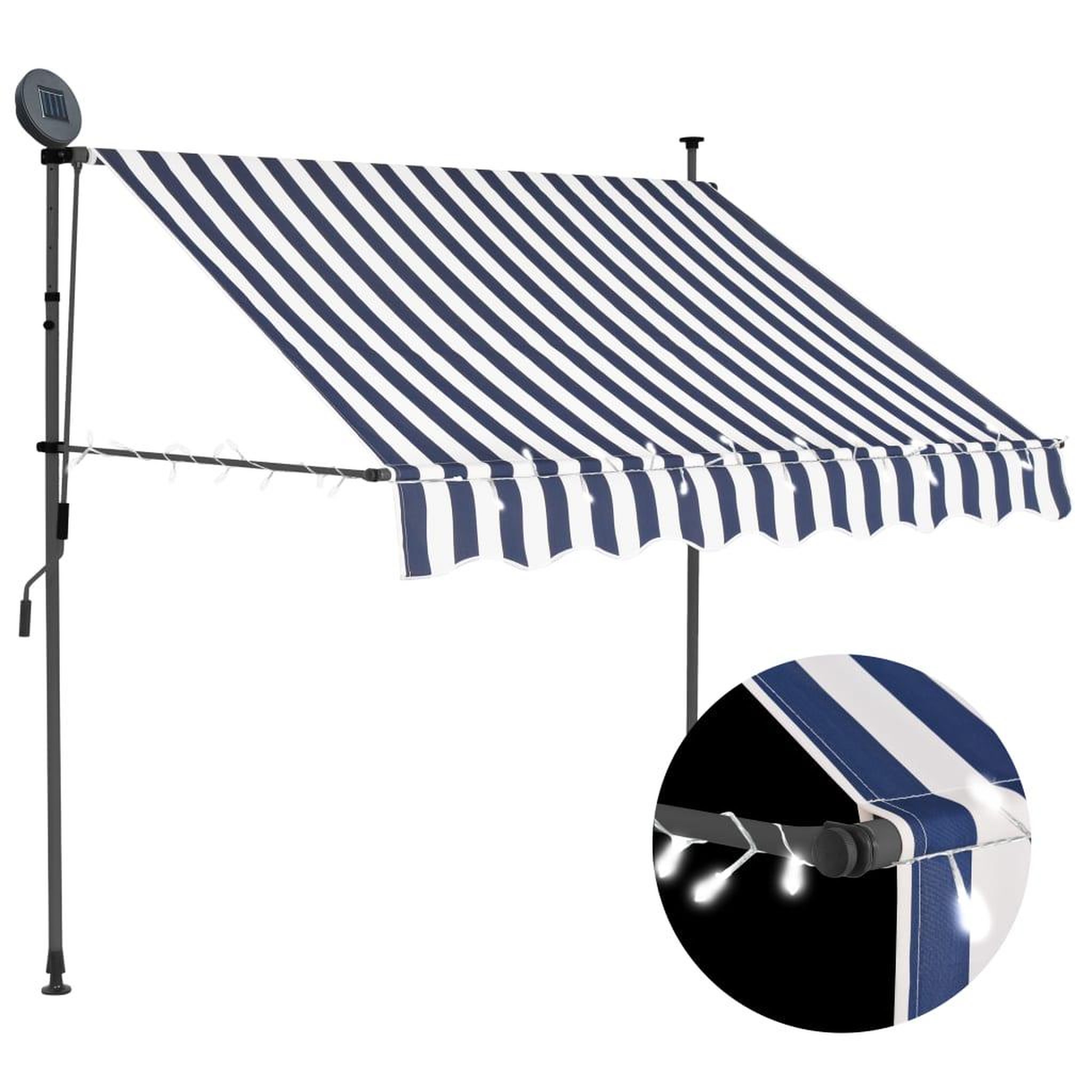 Voir la diapositive 1 : VIDAXL Auvent manuel retractable avec LED 150 cm Bleu et blanc